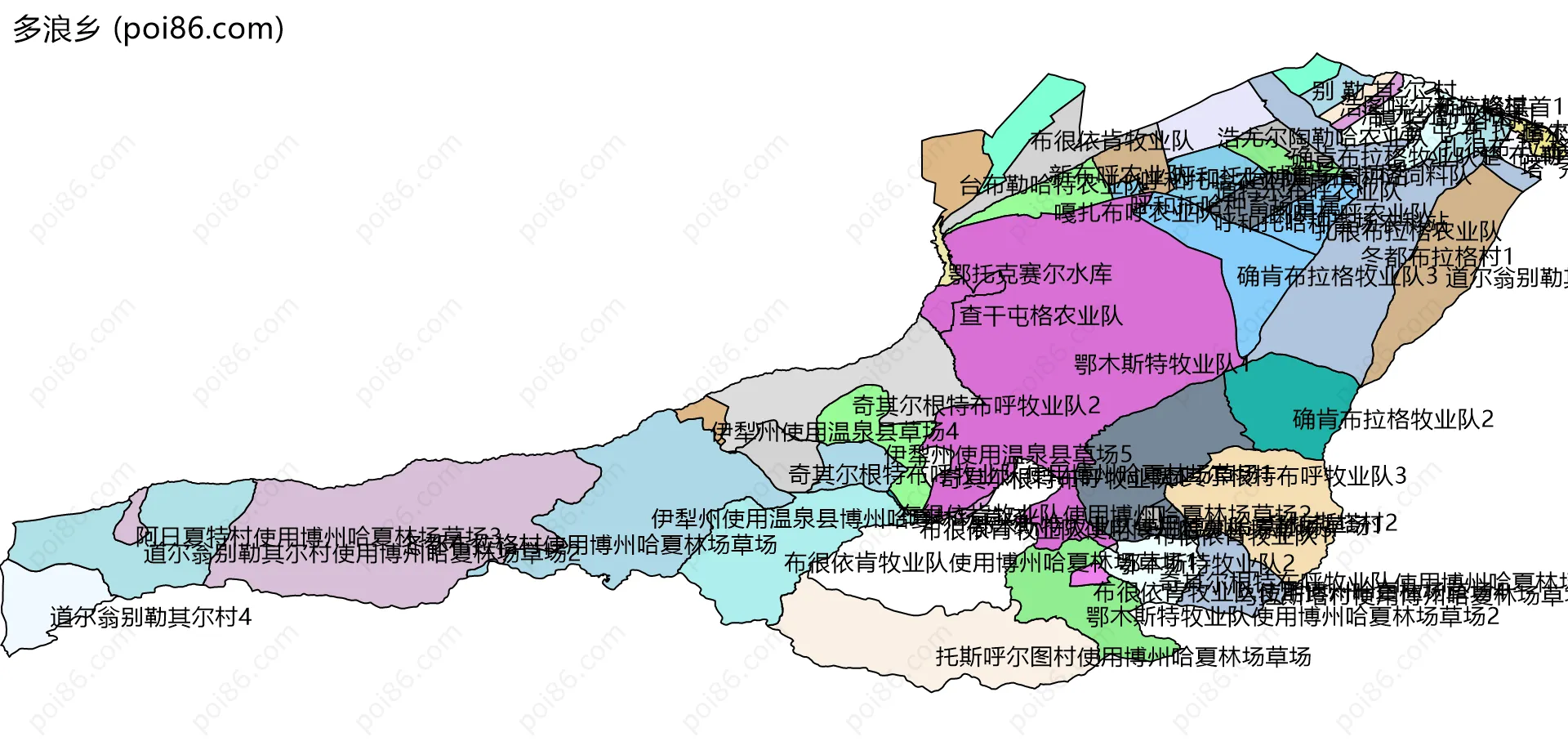 多浪乡边界地图(五级行政区划)