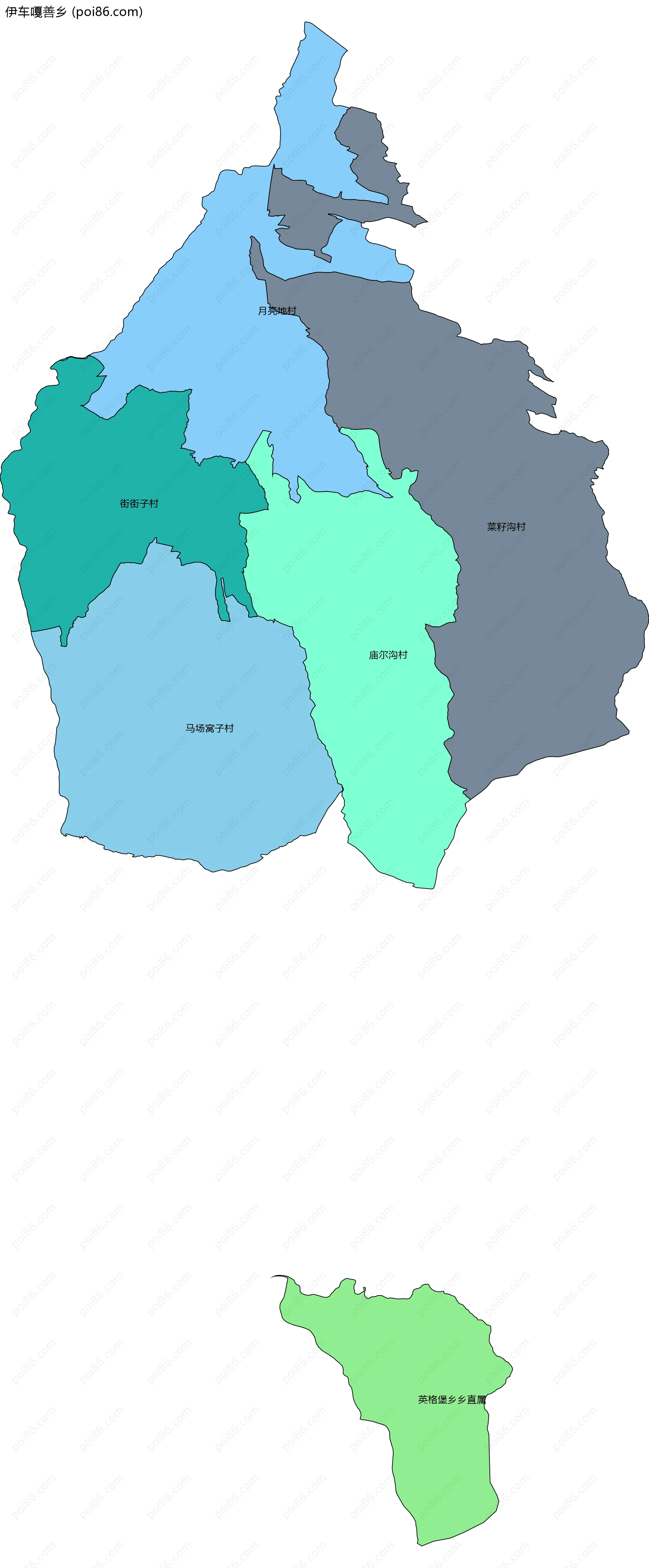 伊车嘎善乡边界地图(五级行政区划)