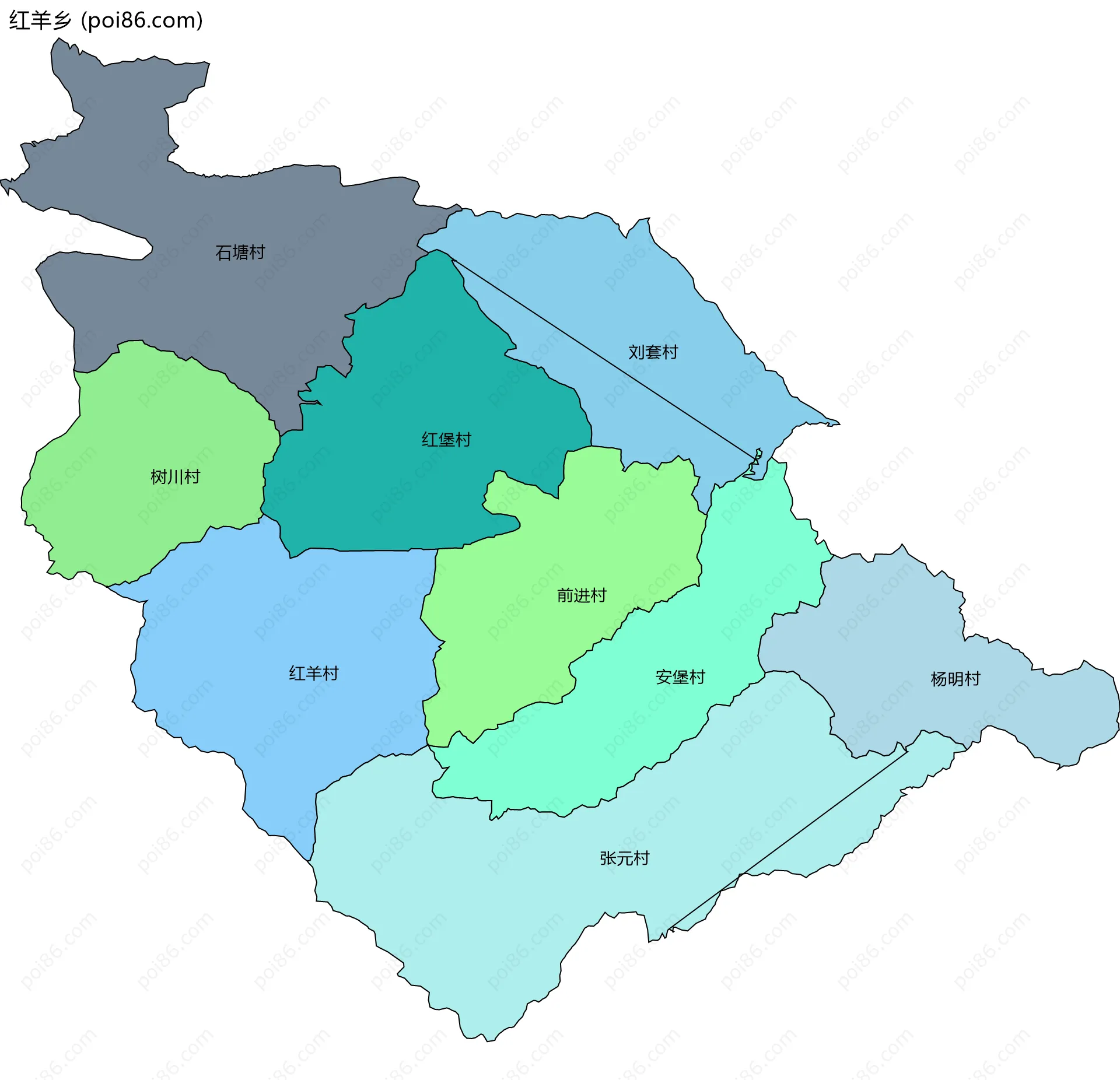 红羊乡边界地图(五级行政区划)