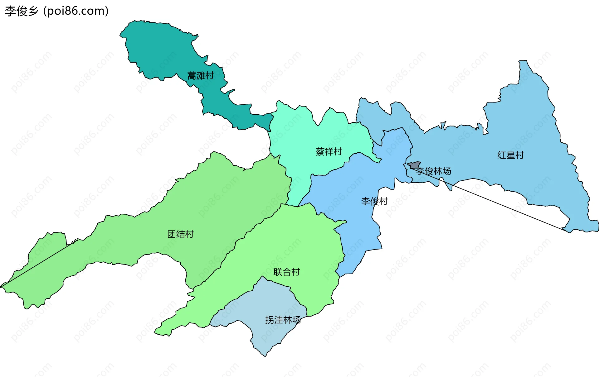李俊乡边界地图(五级行政区划)