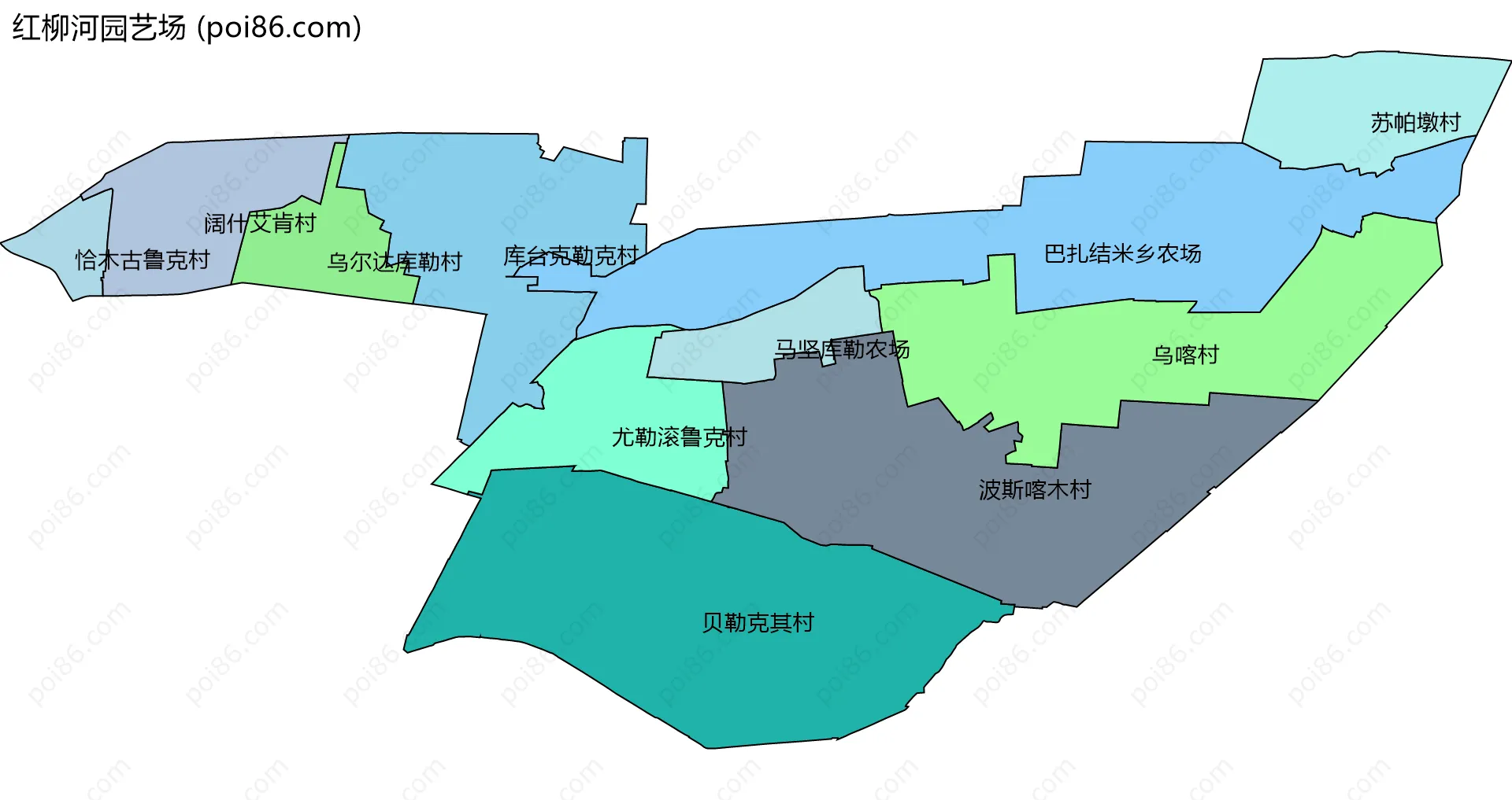 红柳河园艺场边界地图(五级行政区划)