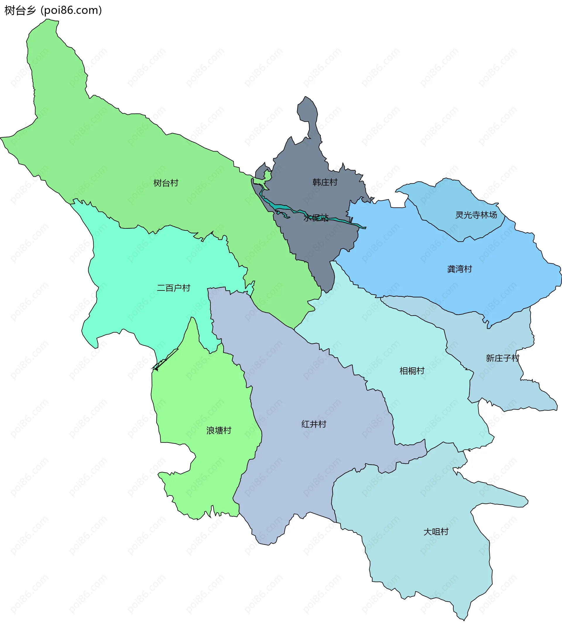 树台乡边界地图(五级行政区划)