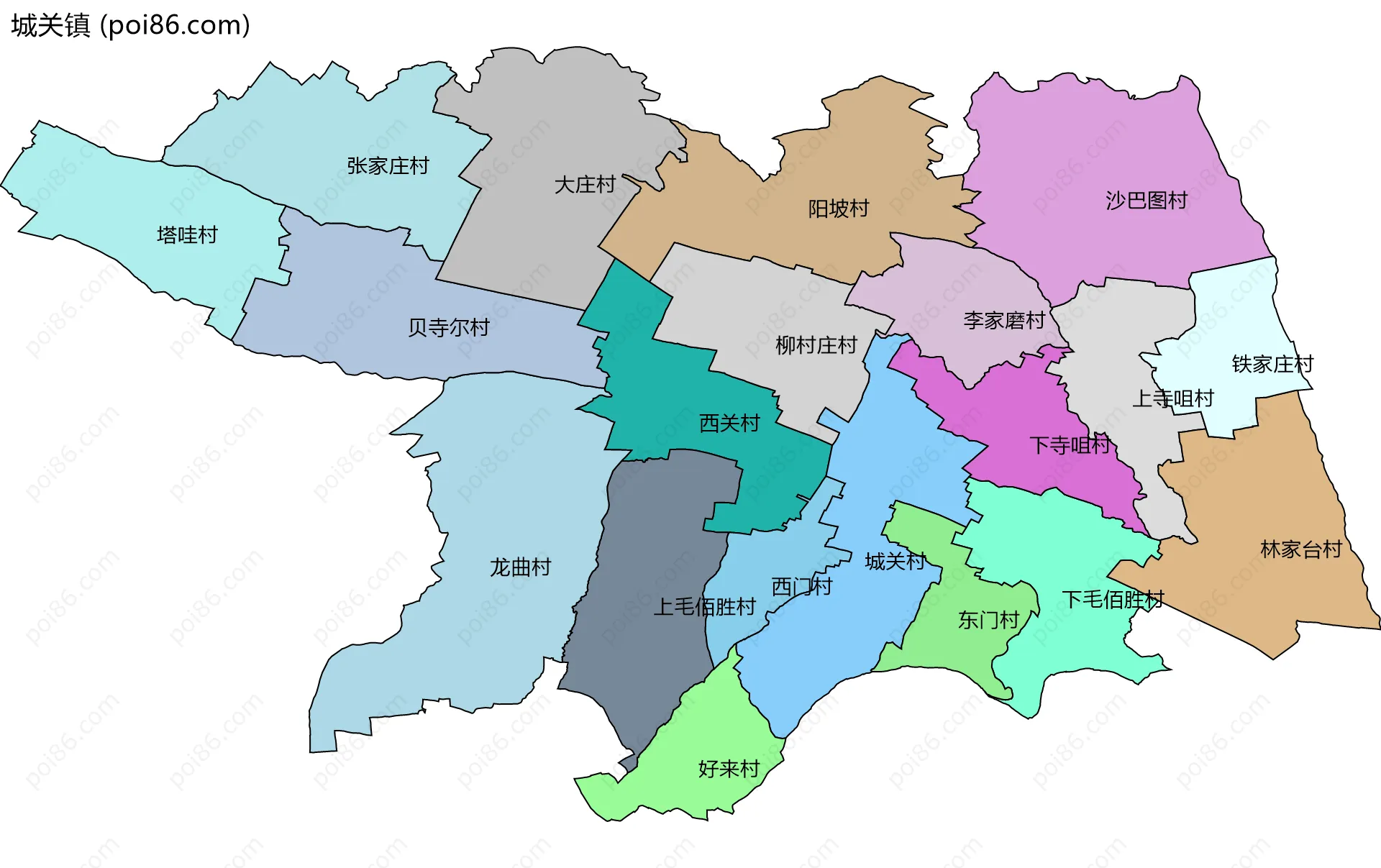 城关镇边界地图(五级行政区划)
