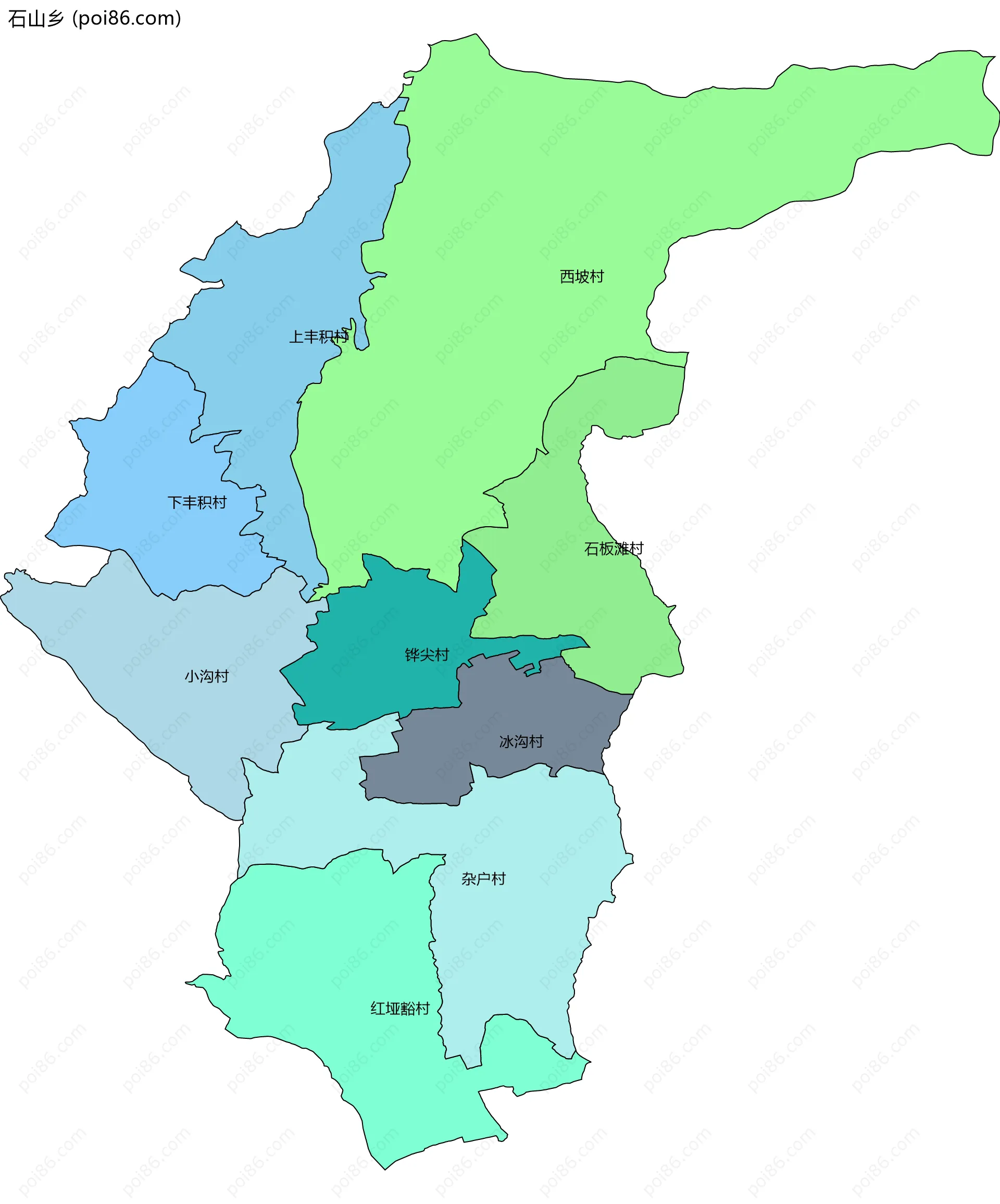 石山乡边界地图(五级行政区划)