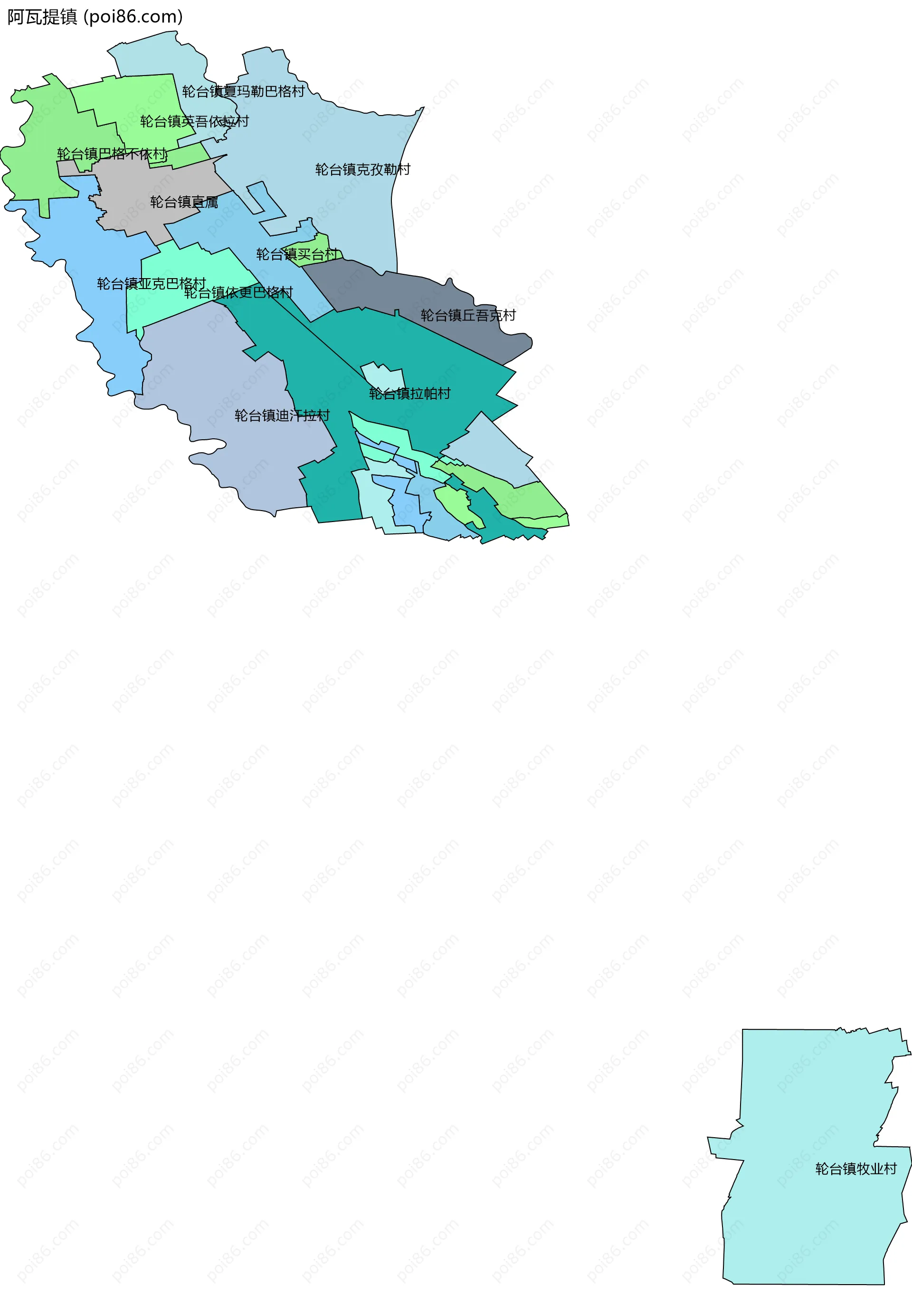阿瓦提镇边界地图(五级行政区划)