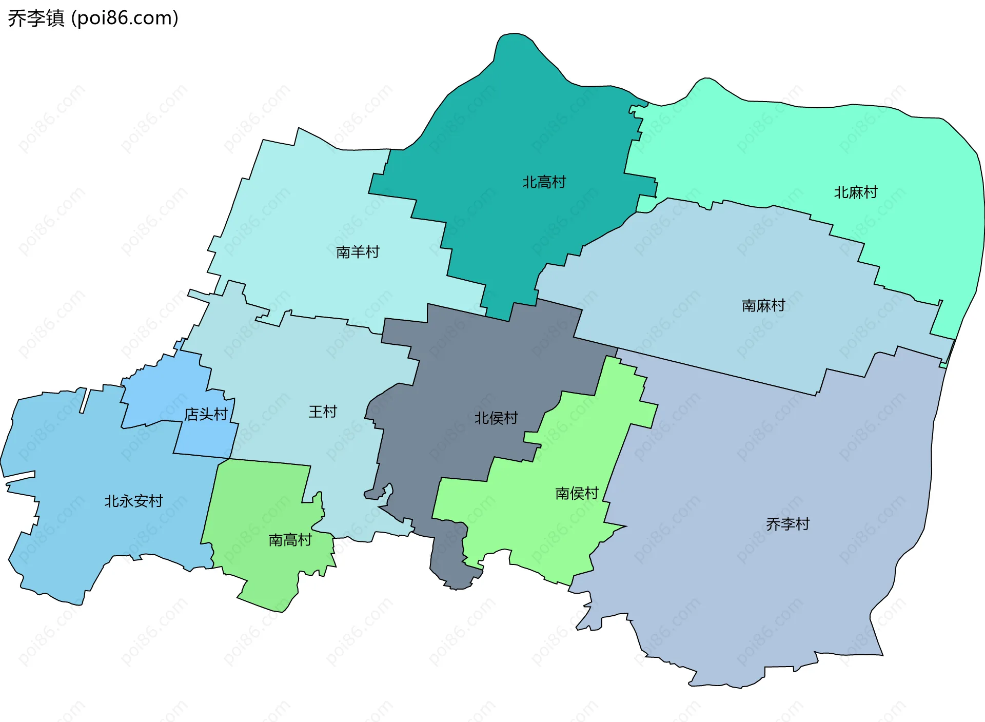乔李镇边界地图(五级行政区划)