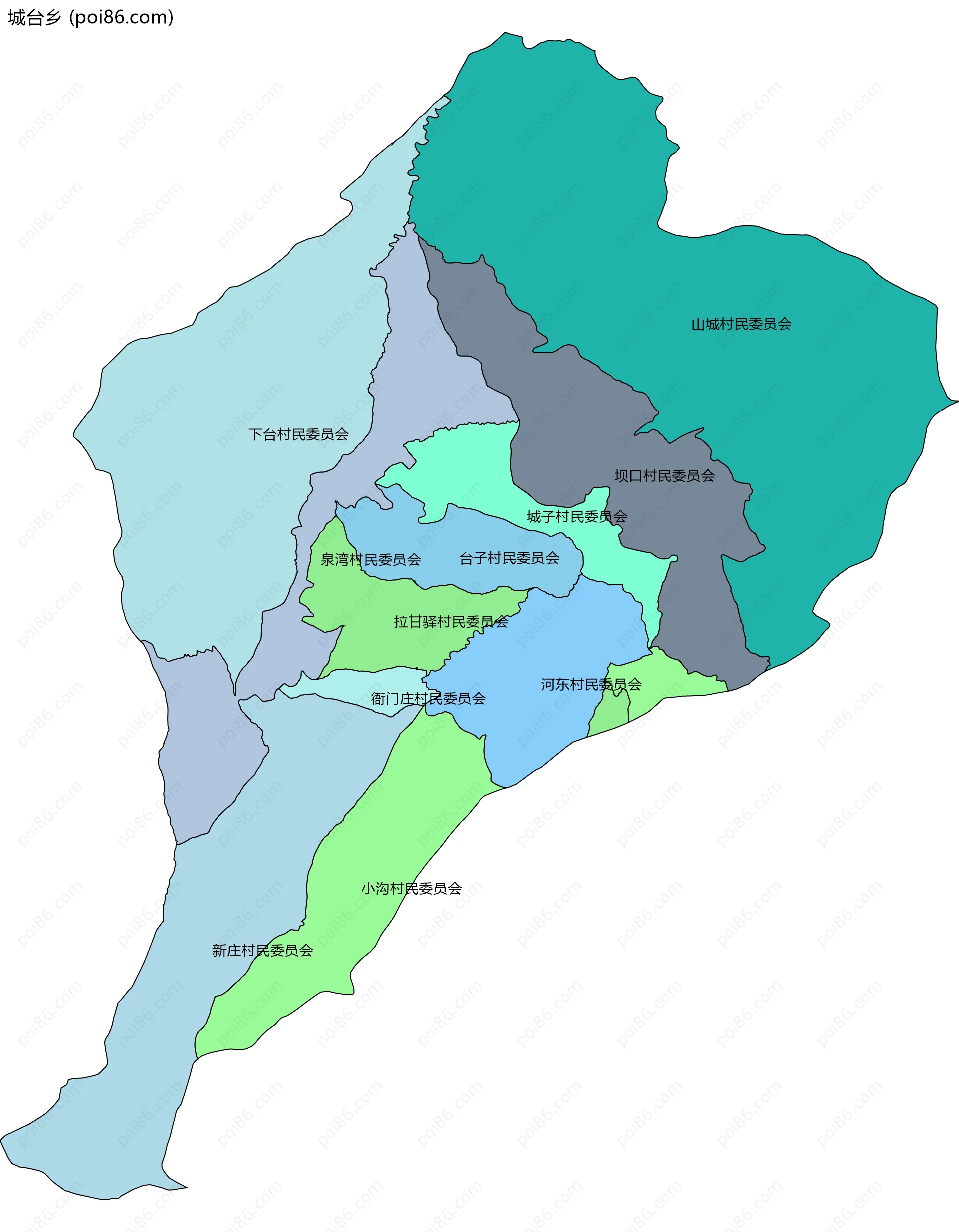 城台乡边界地图(五级行政区划)