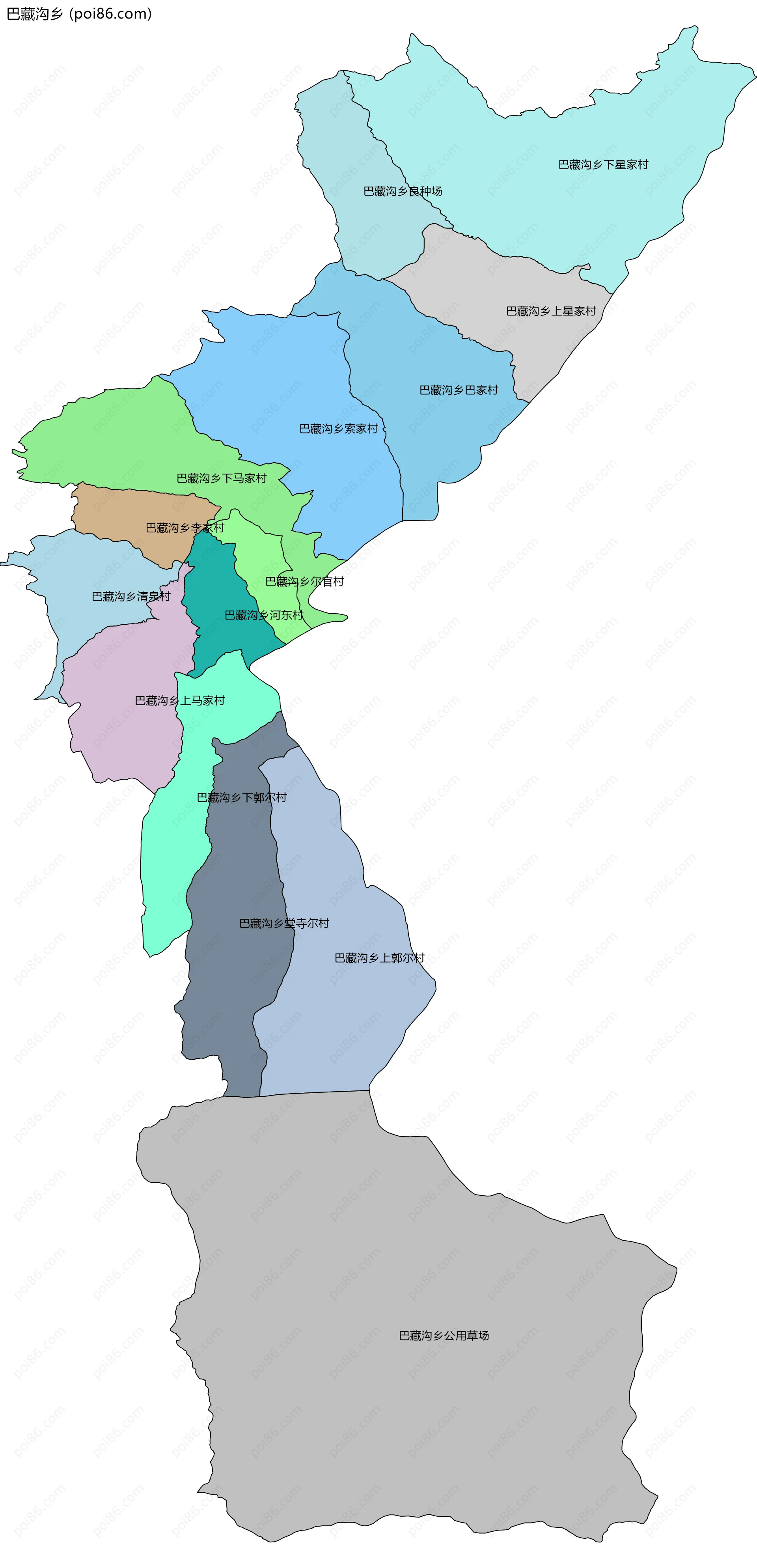 巴藏沟乡边界地图(五级行政区划)