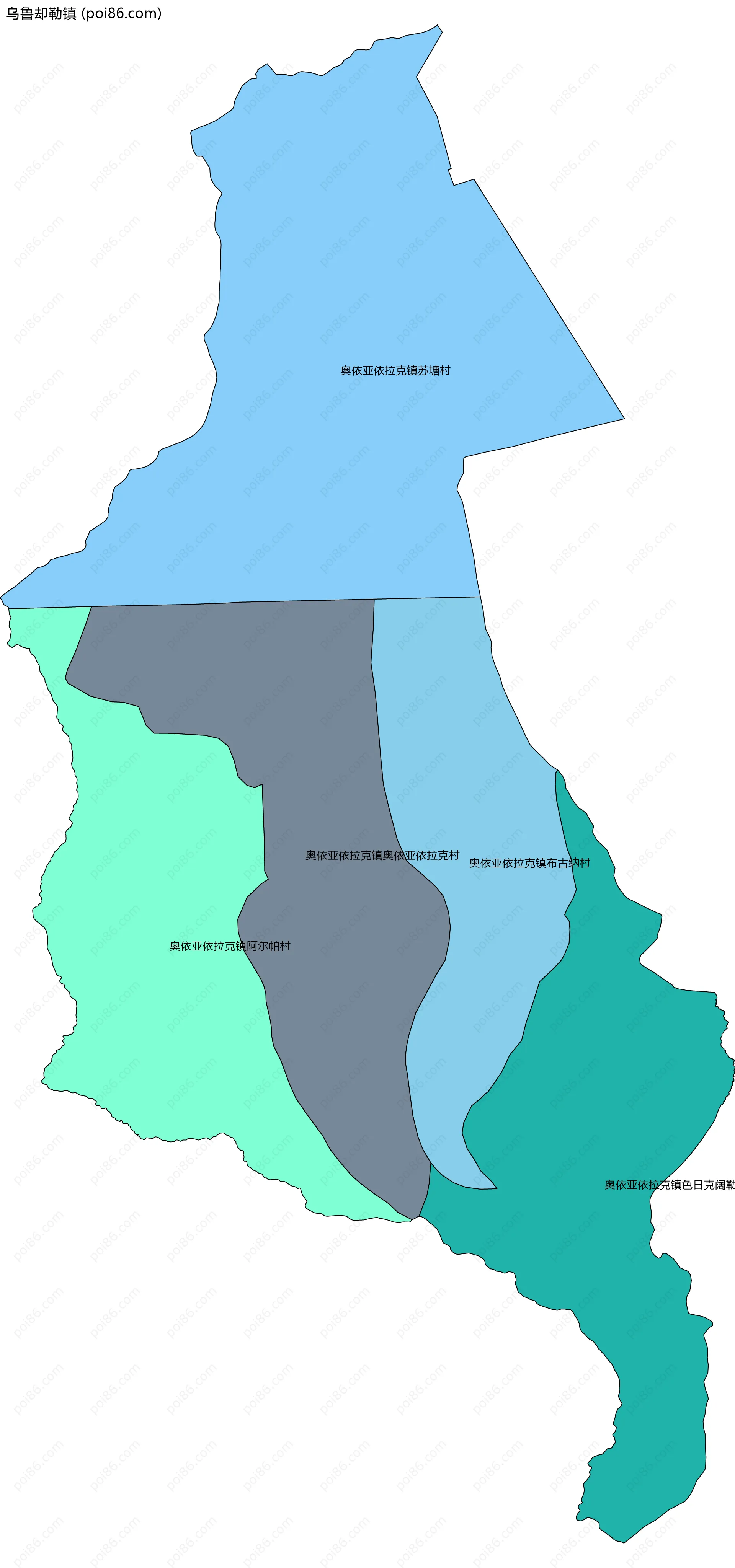 乌鲁却勒镇边界地图(五级行政区划)