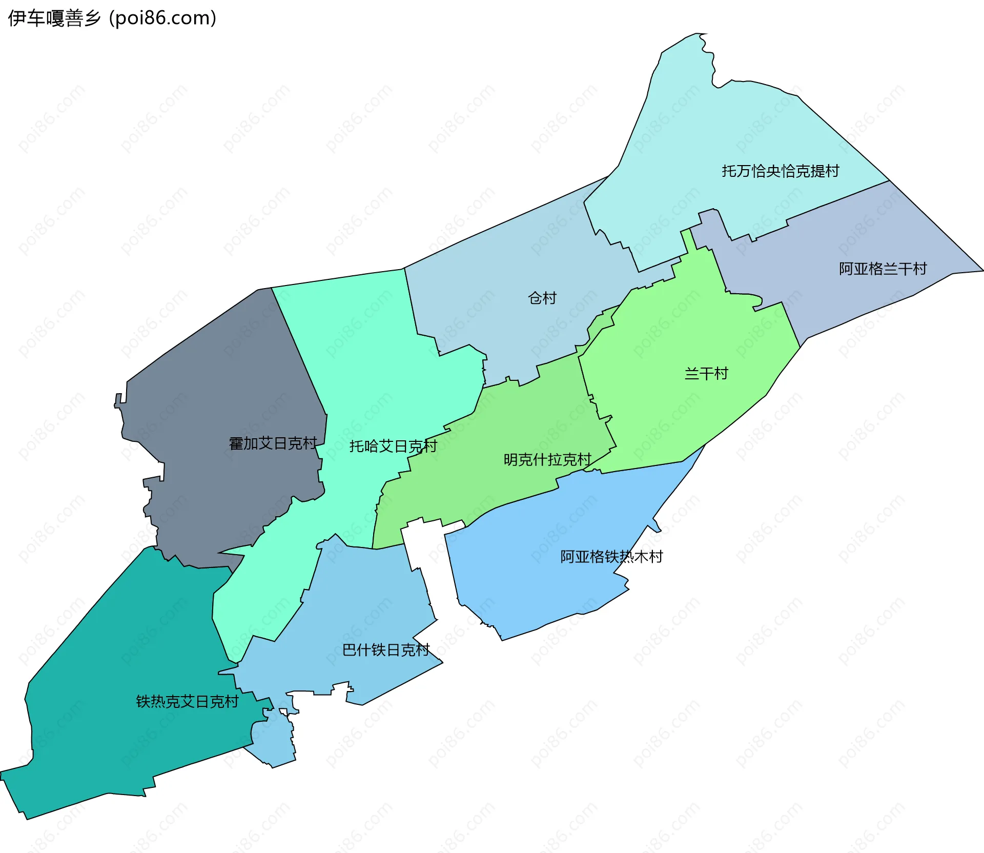 伊车嘎善乡边界地图(五级行政区划)