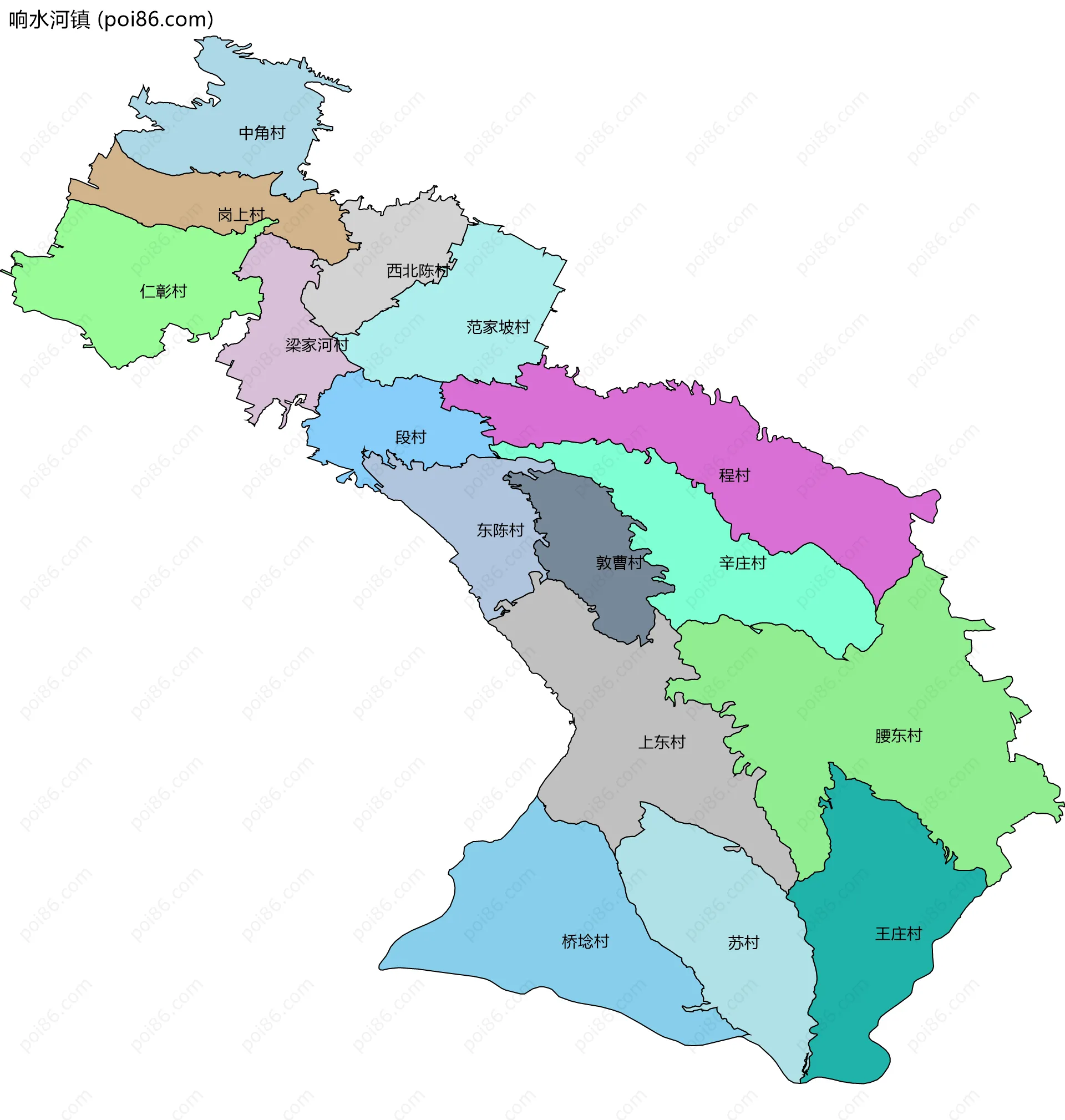 响水河镇边界地图(五级行政区划)