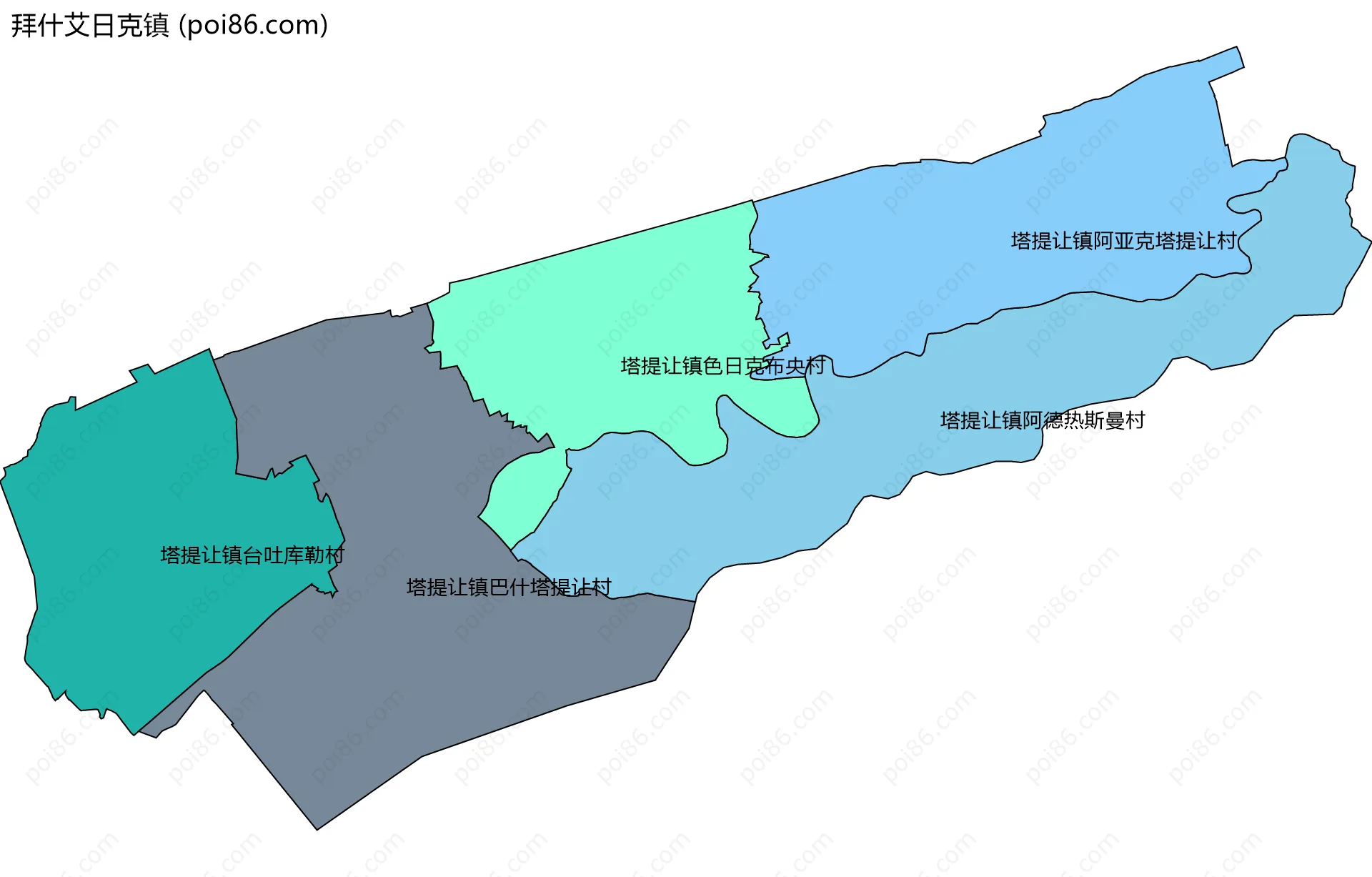 拜什艾日克镇边界地图(五级行政区划)