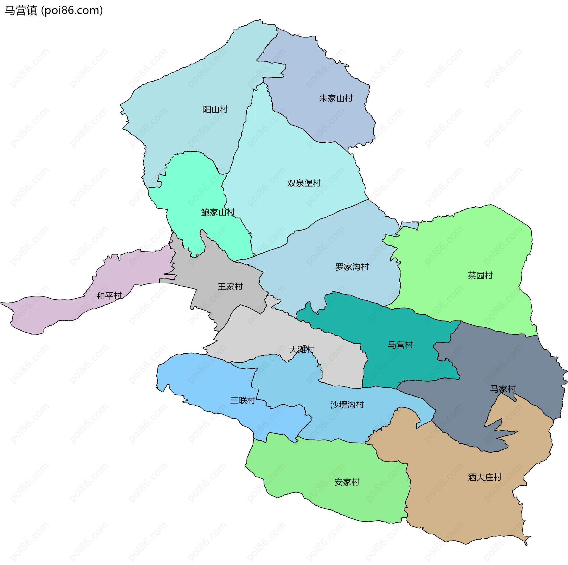 马营镇边界地图(五级行政区划)