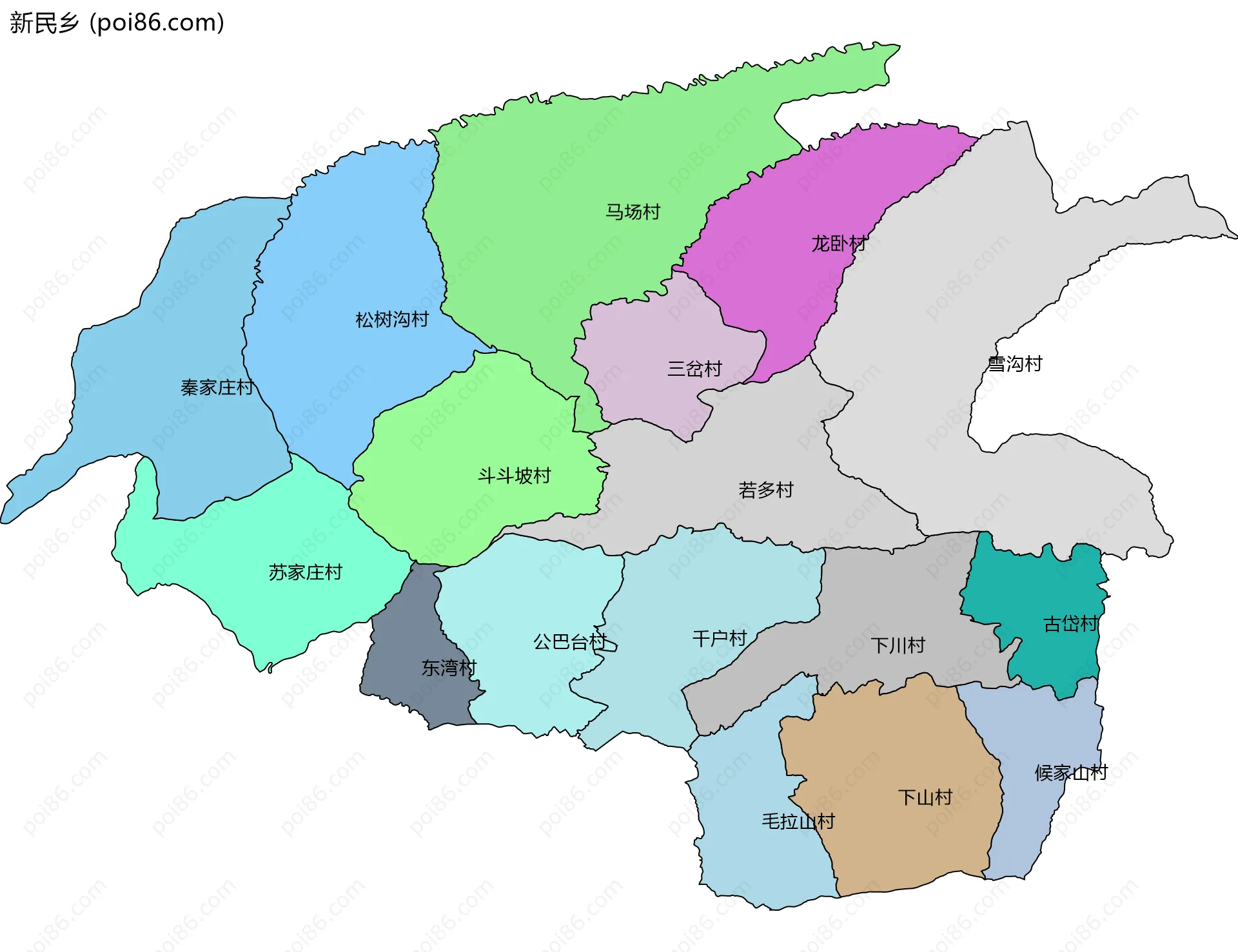 新民乡边界地图(五级行政区划)