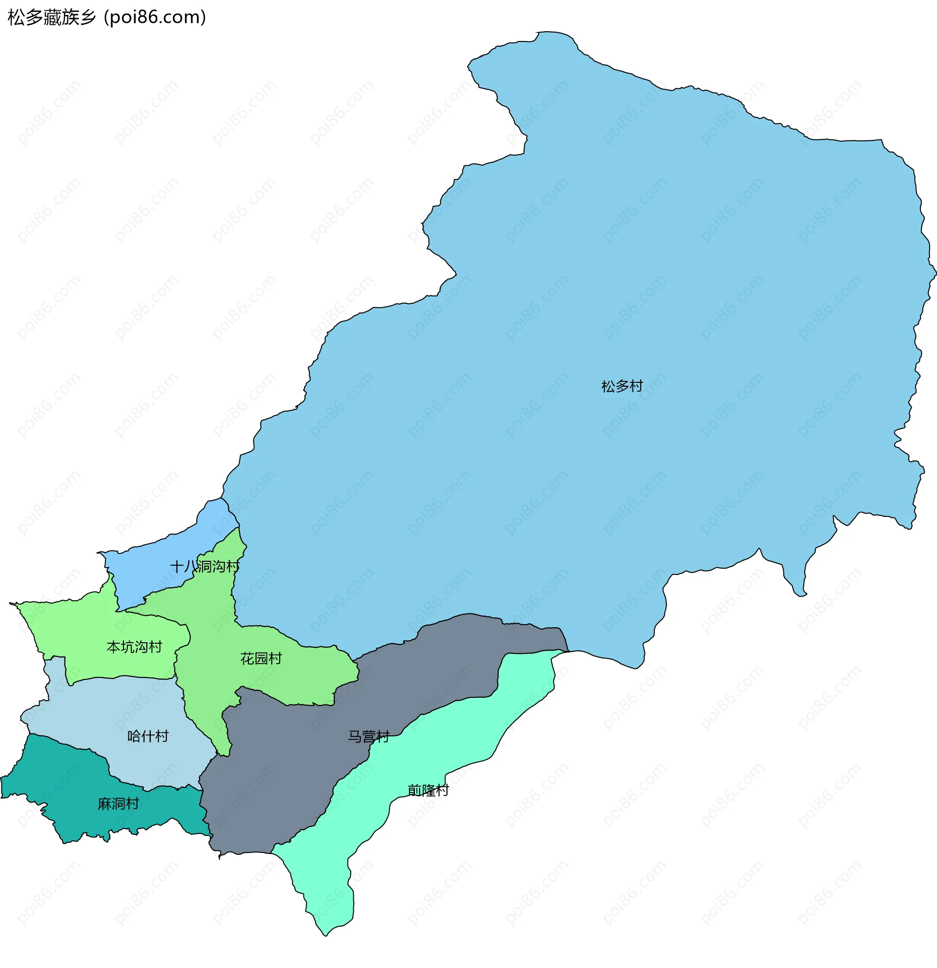 松多藏族乡边界地图(五级行政区划)