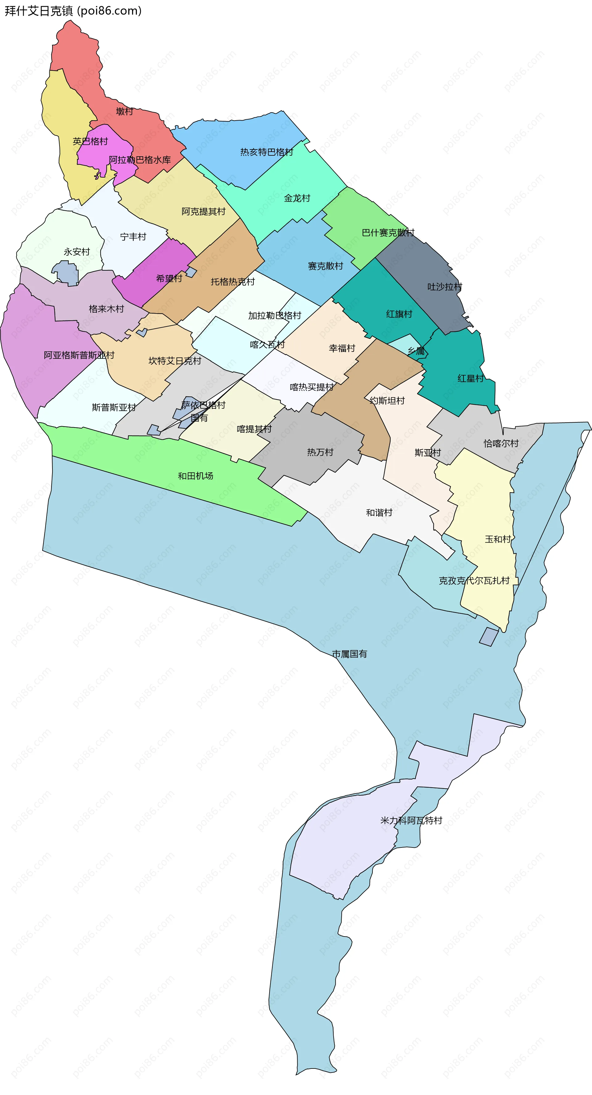 拜什艾日克镇边界地图(五级行政区划)