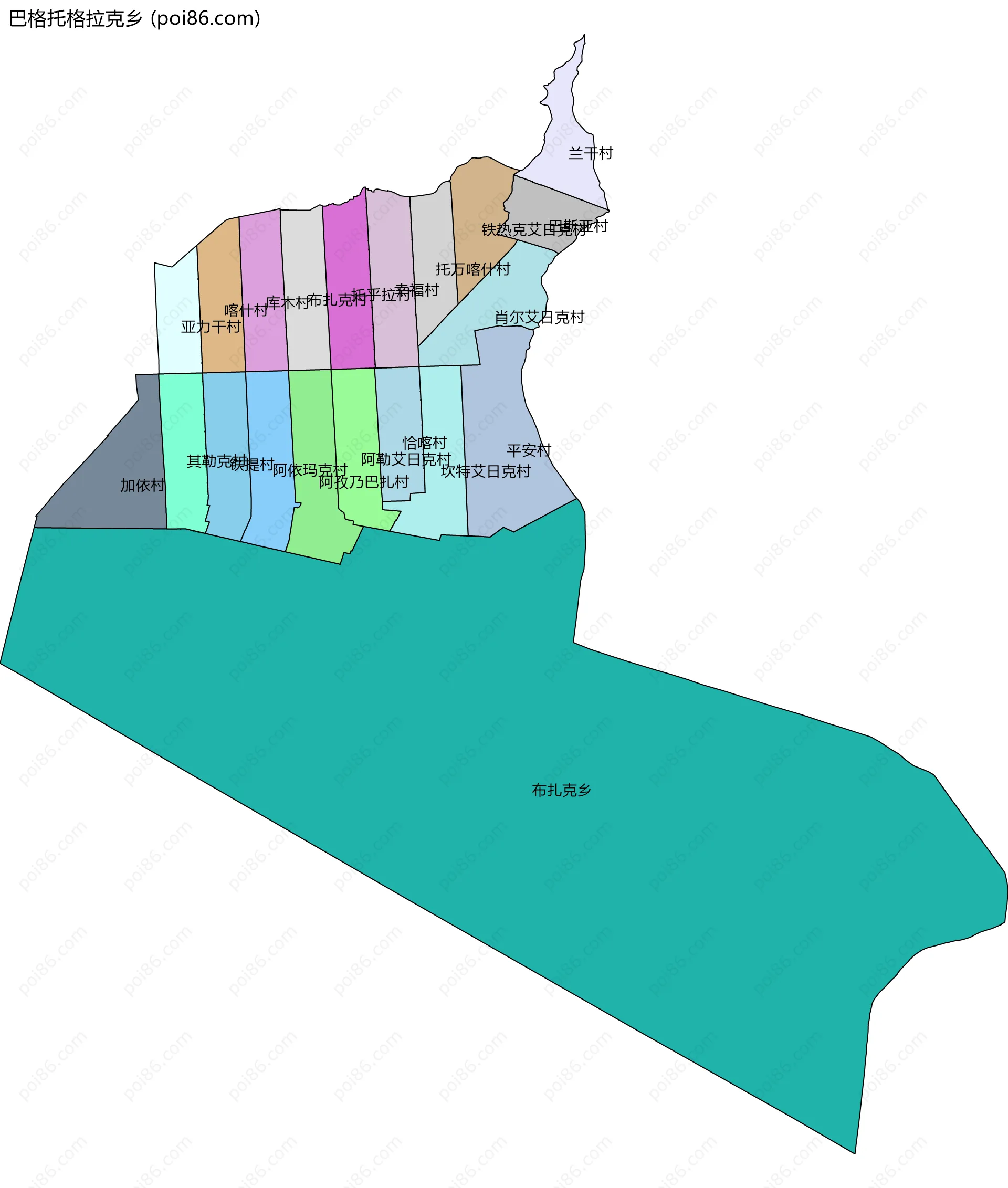 巴格托格拉克乡边界地图(五级行政区划)
