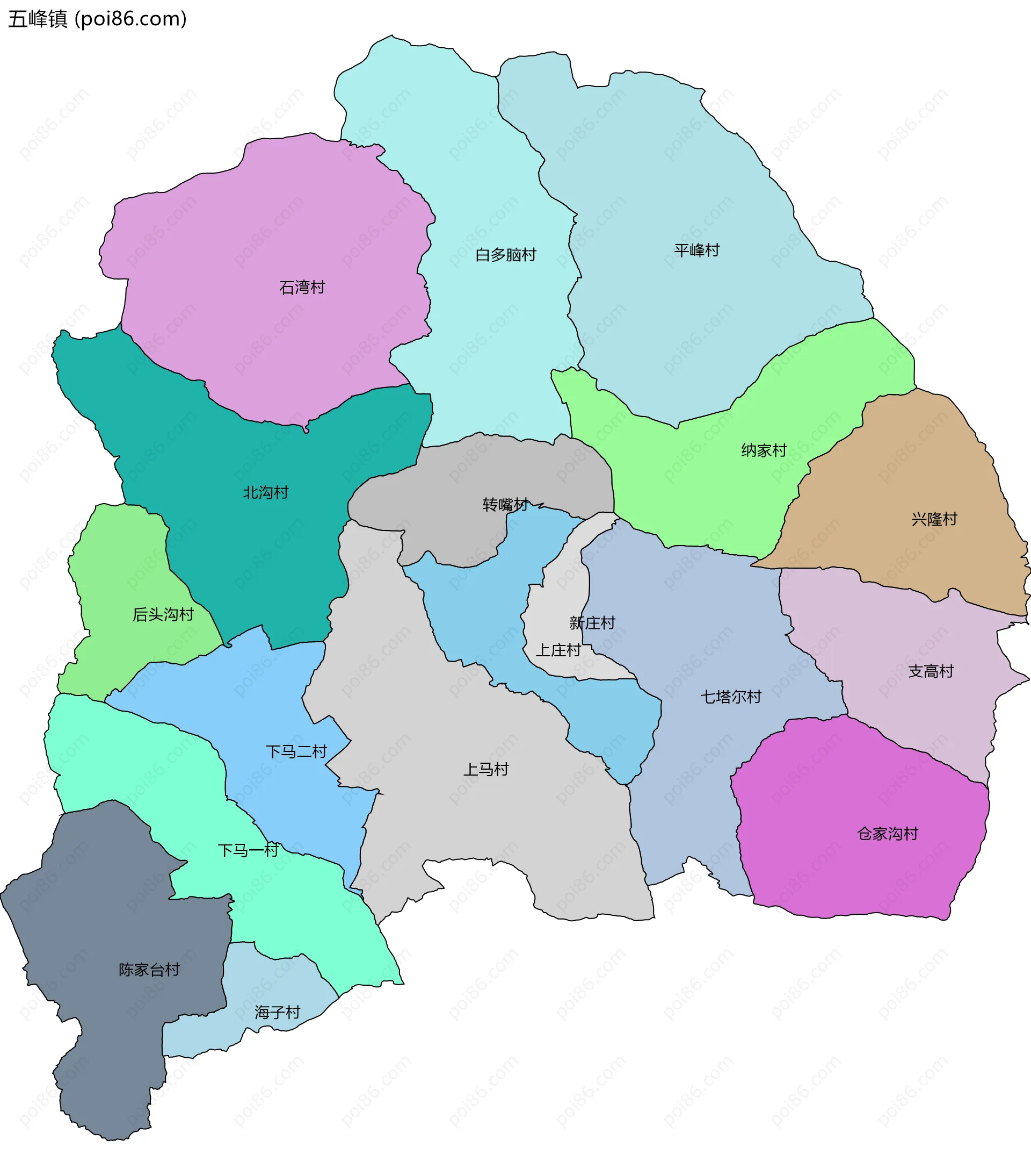 五峰镇边界地图(五级行政区划)