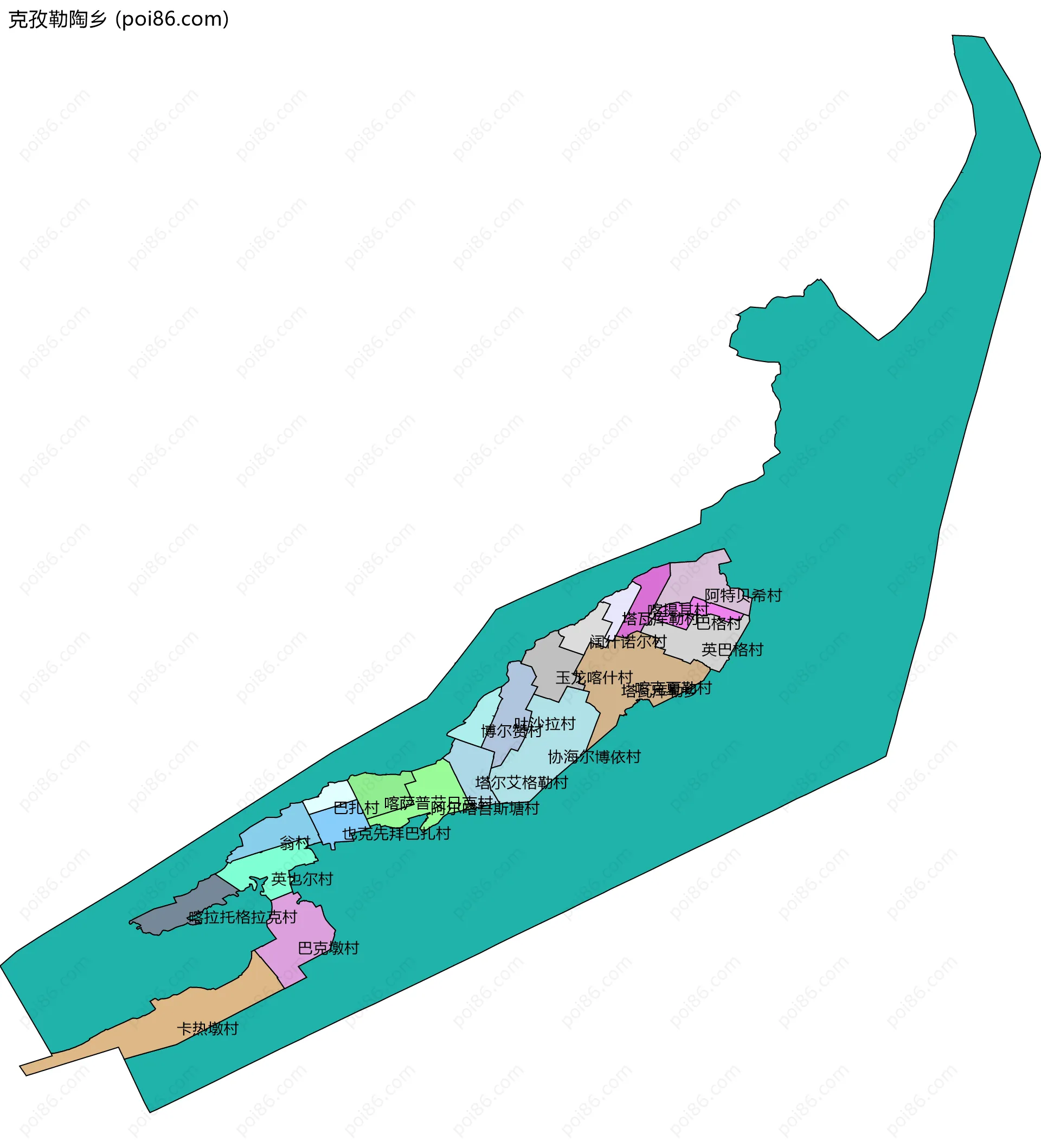 克孜勒陶乡边界地图(五级行政区划)