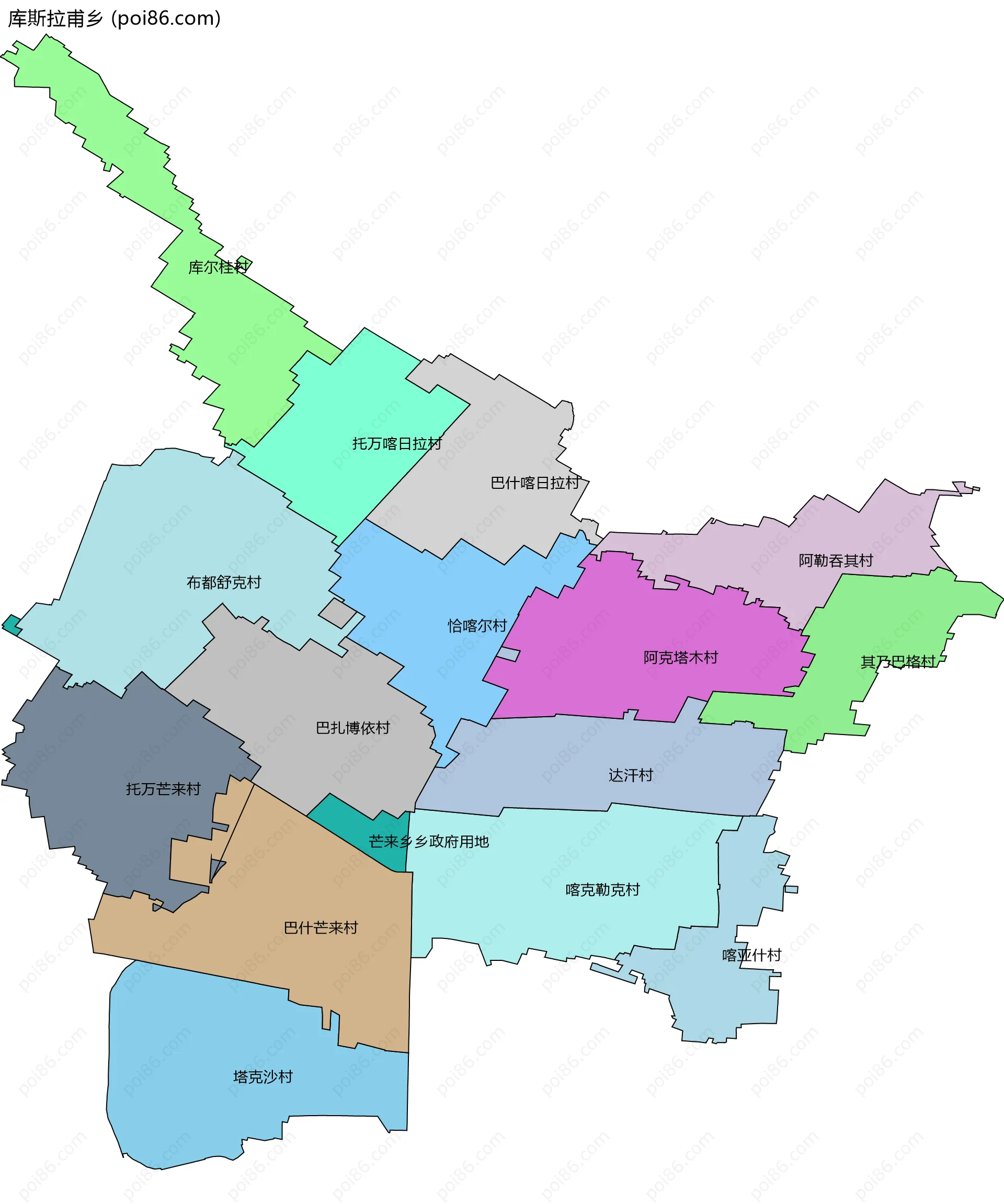 库斯拉甫乡边界地图(五级行政区划)