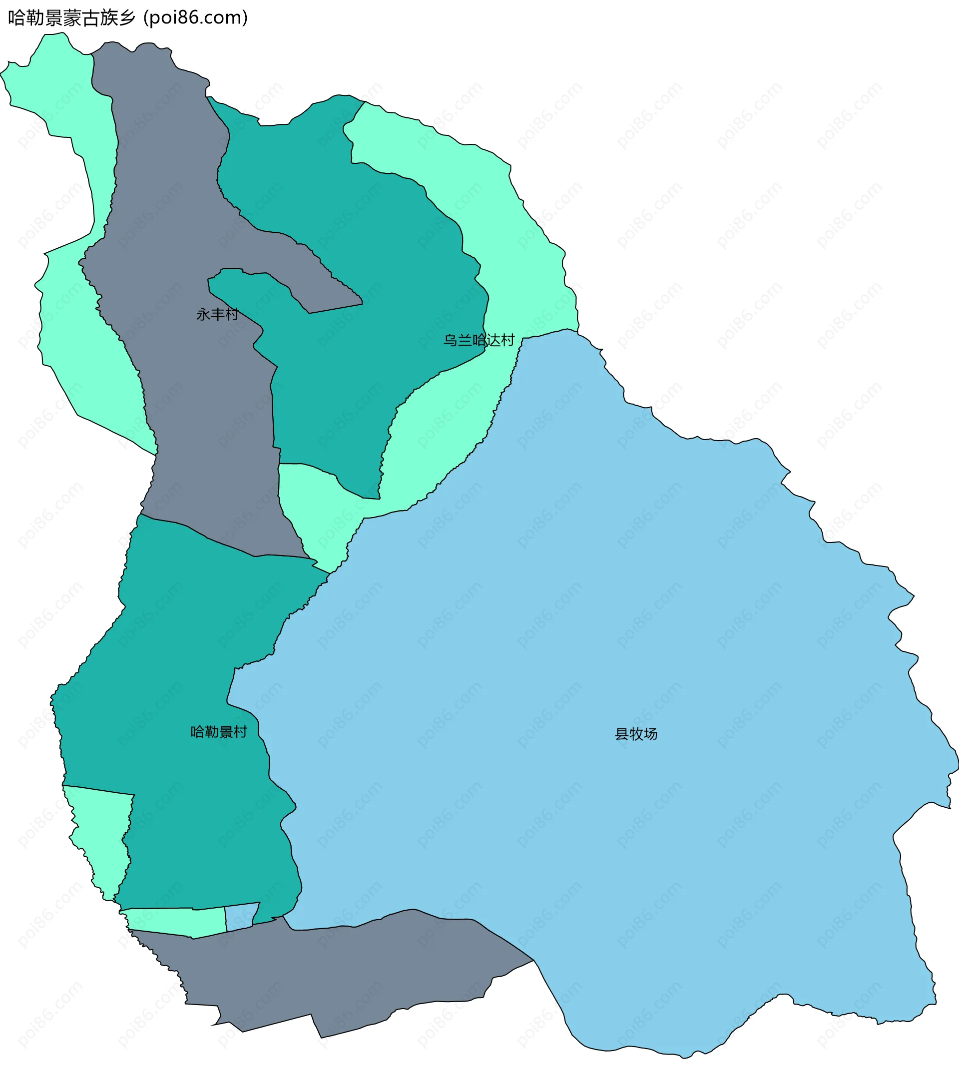 哈勒景蒙古族乡边界地图(五级行政区划)