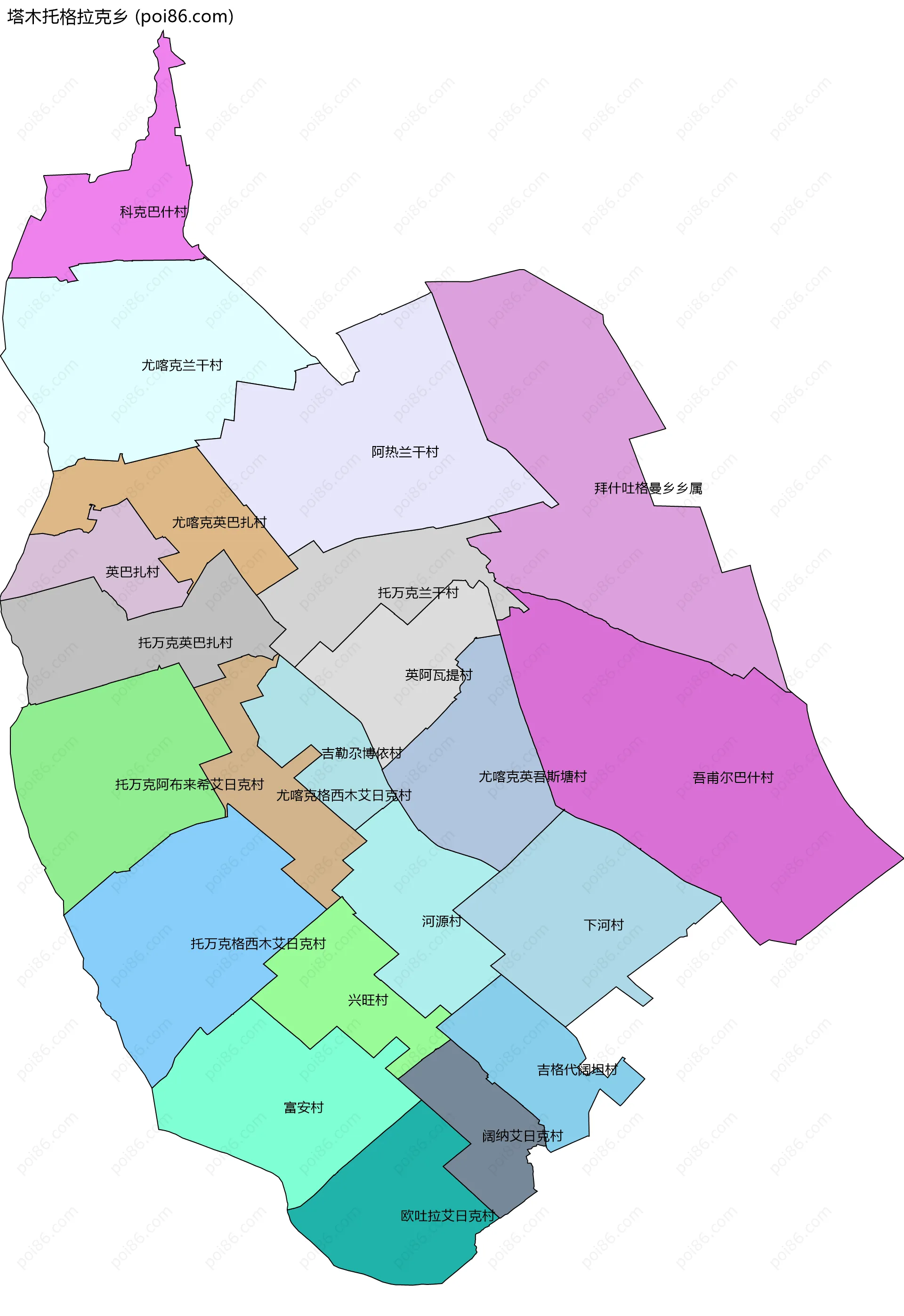 塔木托格拉克乡边界地图(五级行政区划)