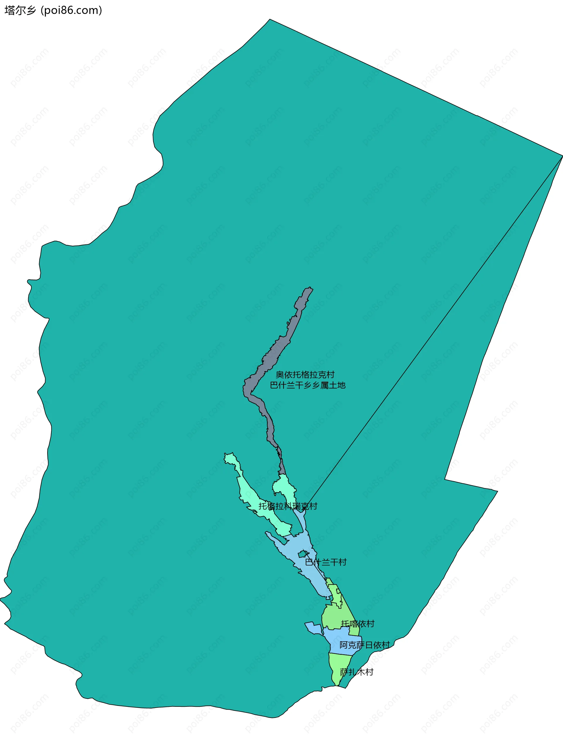 塔尔乡边界地图(五级行政区划)