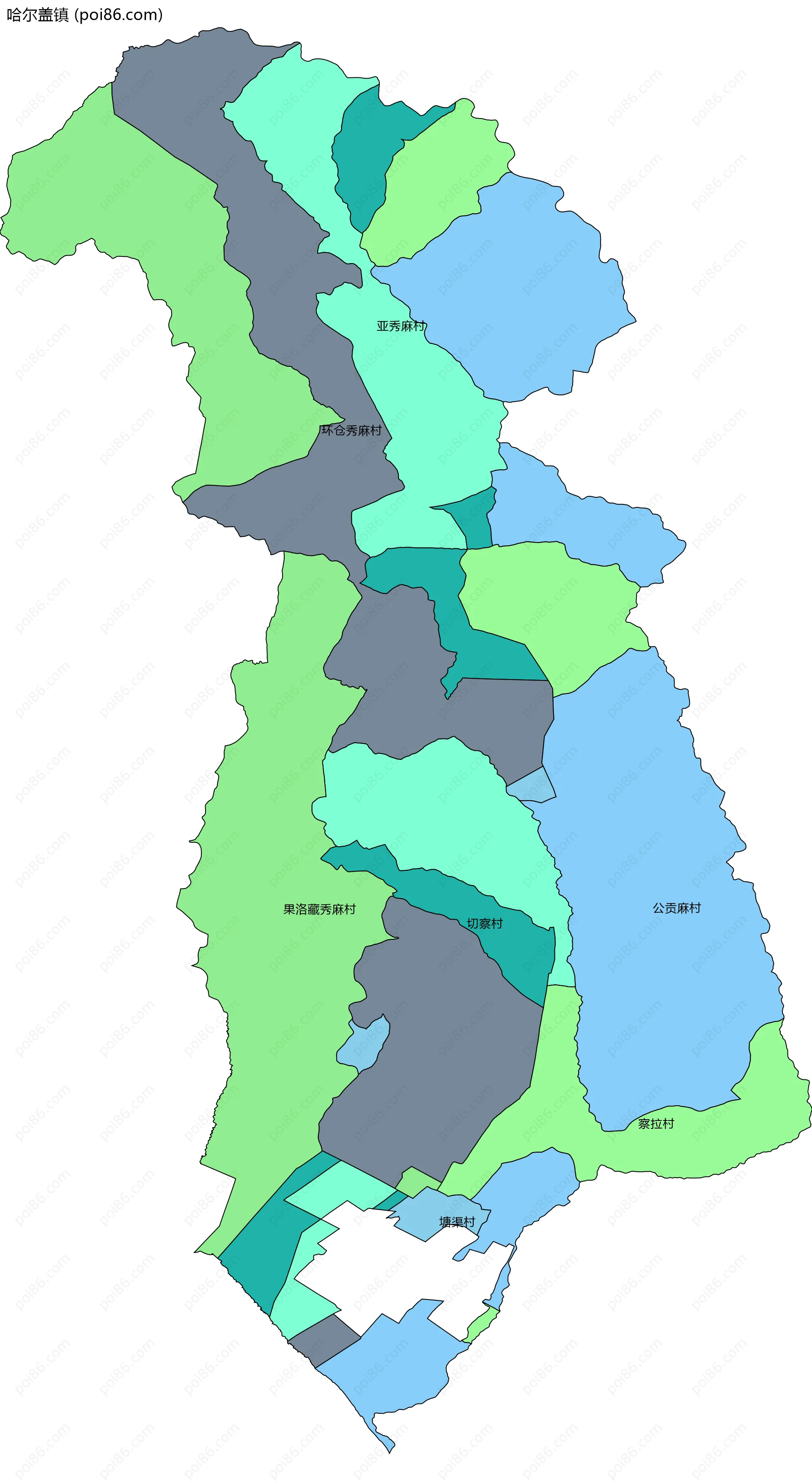哈尔盖镇边界地图(五级行政区划)