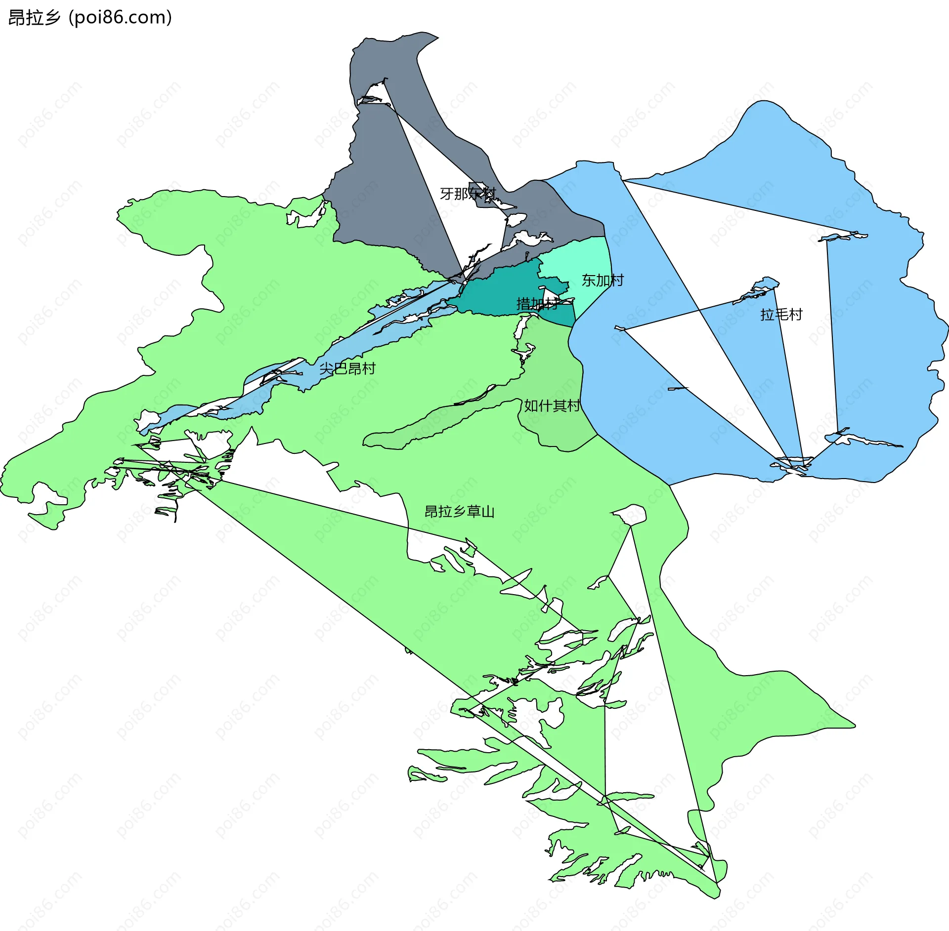 昂拉乡边界地图(五级行政区划)