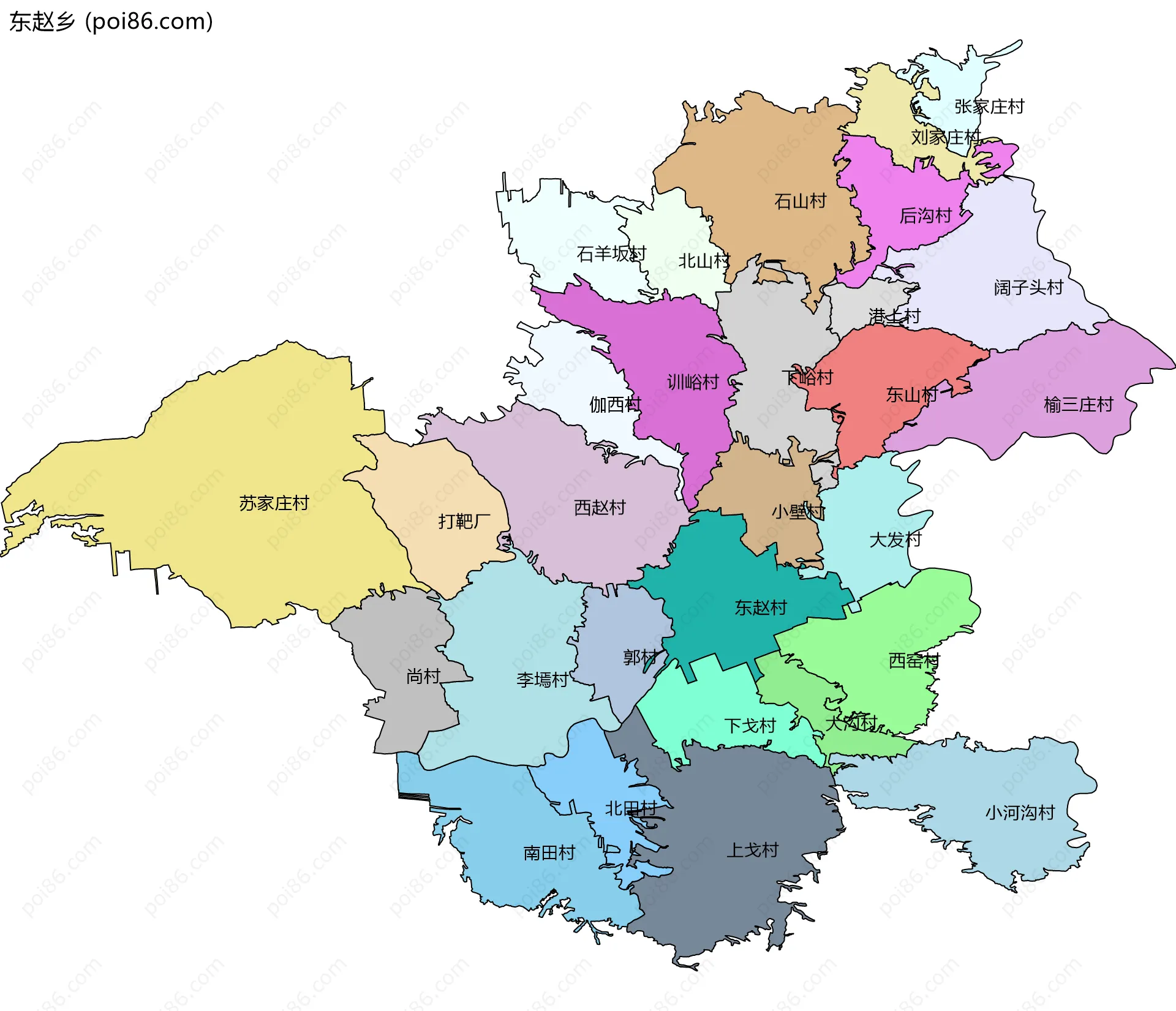 东赵乡边界地图(五级行政区划)