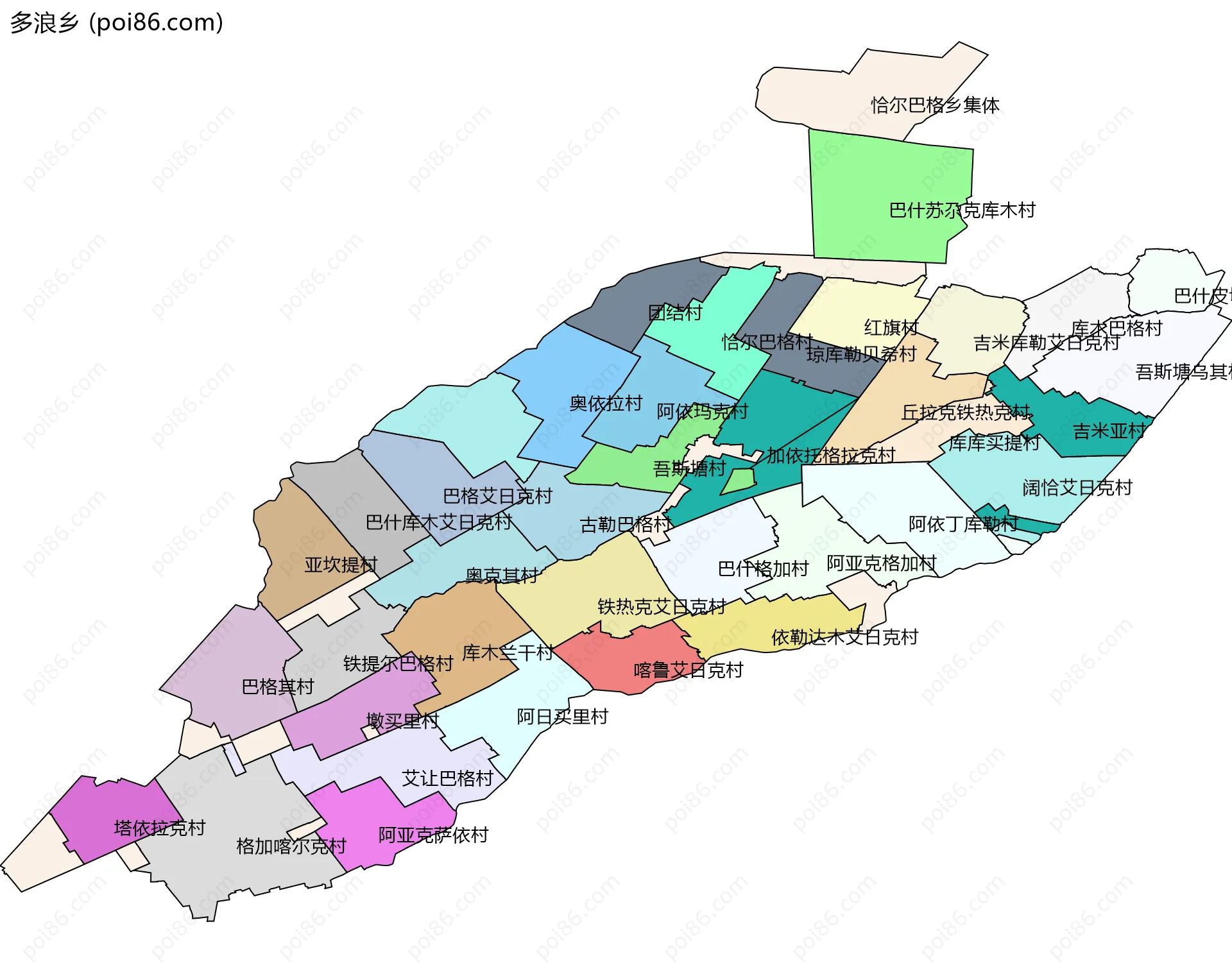 多浪乡边界地图(五级行政区划)