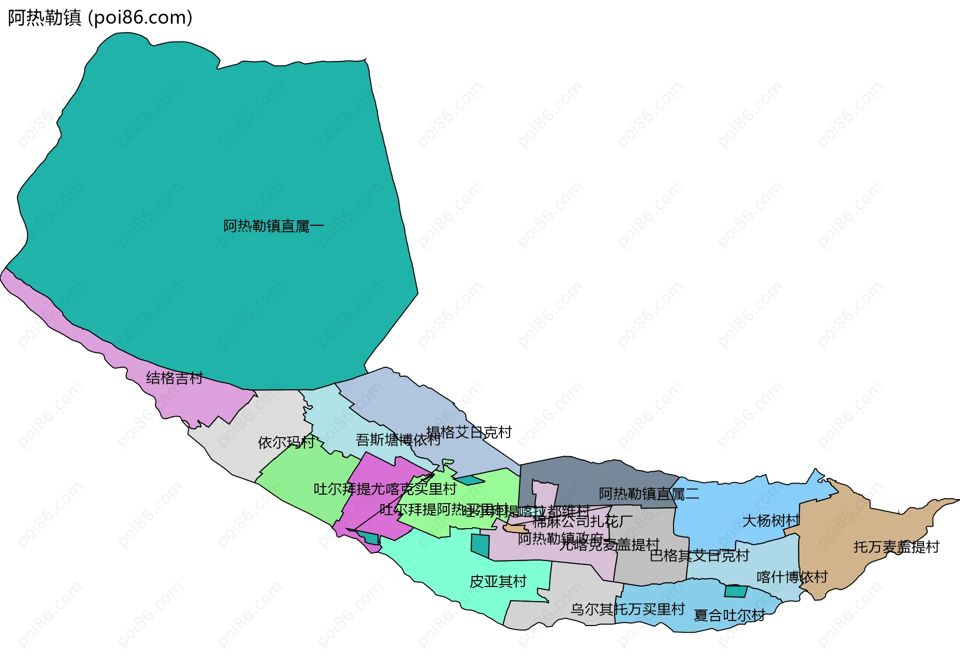 阿热勒镇边界地图(五级行政区划)