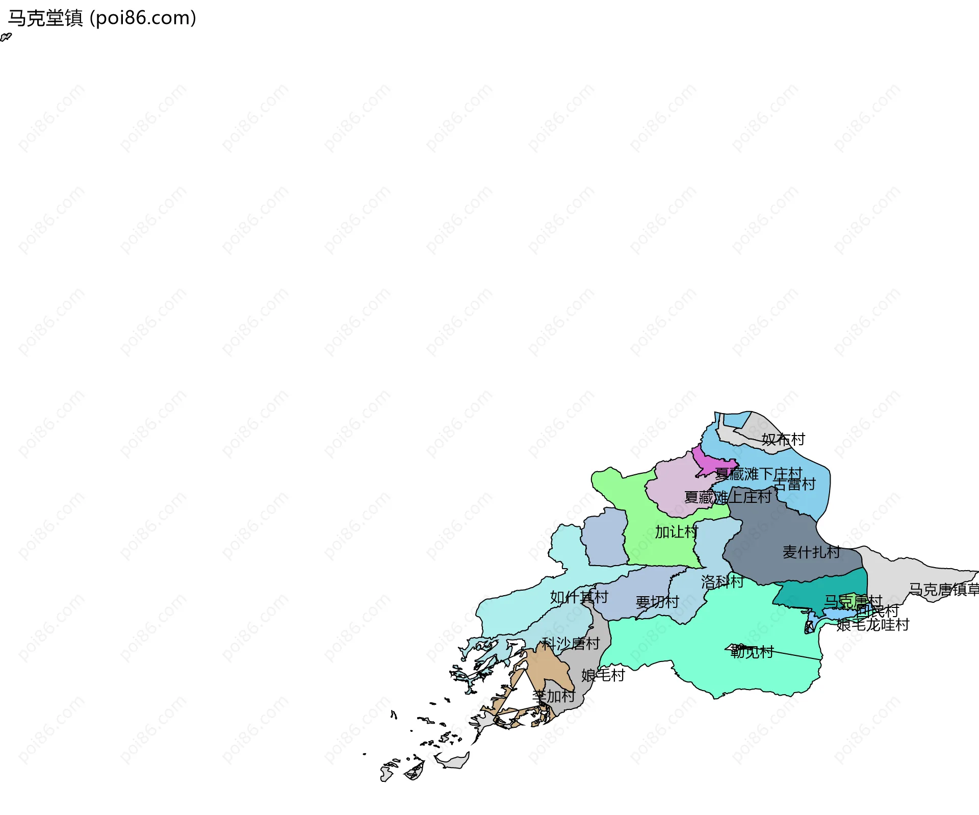 马克堂镇边界地图(五级行政区划)