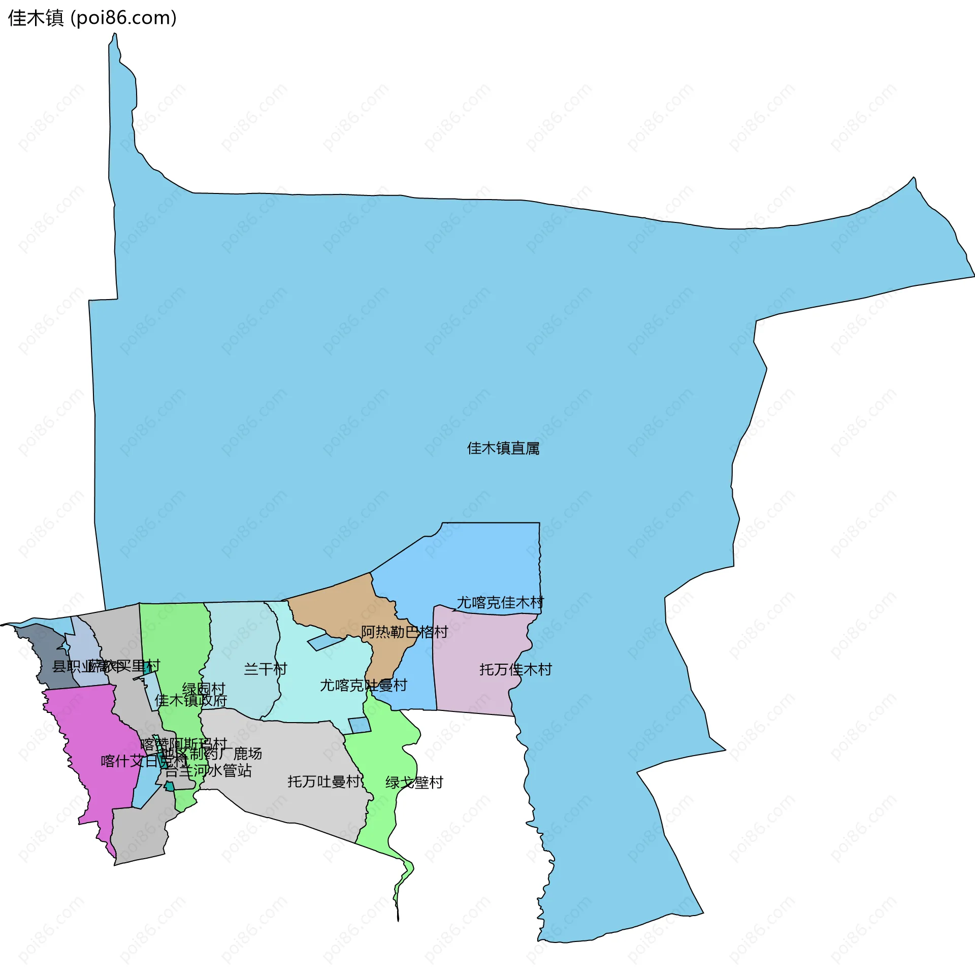 佳木镇边界地图(五级行政区划)