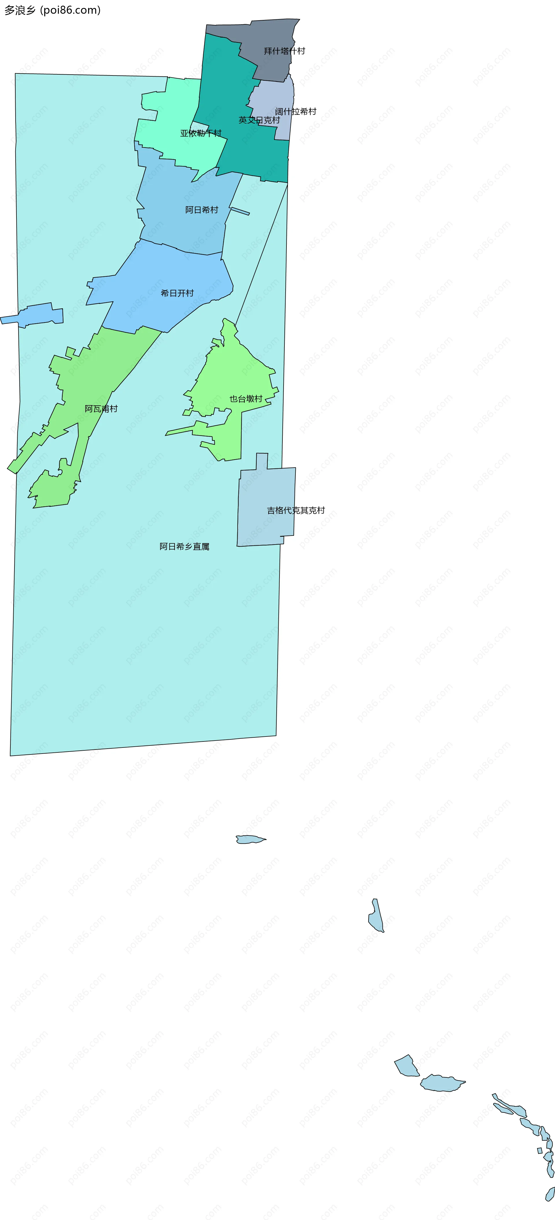多浪乡边界地图(五级行政区划)