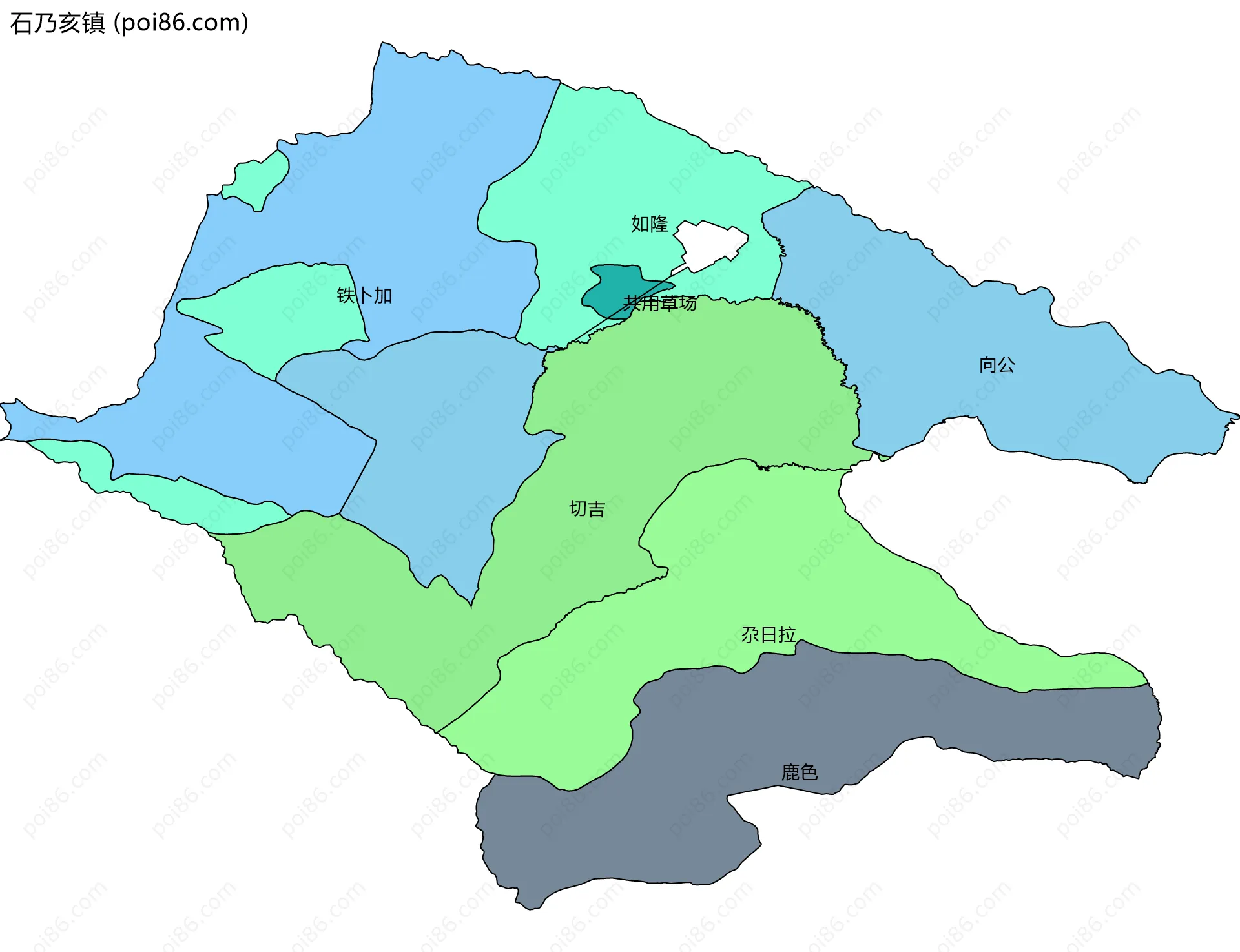 石乃亥镇边界地图(五级行政区划)