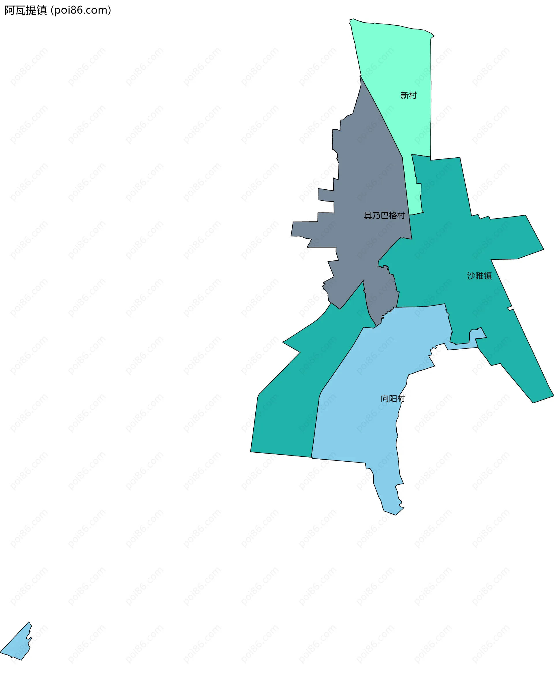 阿瓦提镇边界地图(五级行政区划)