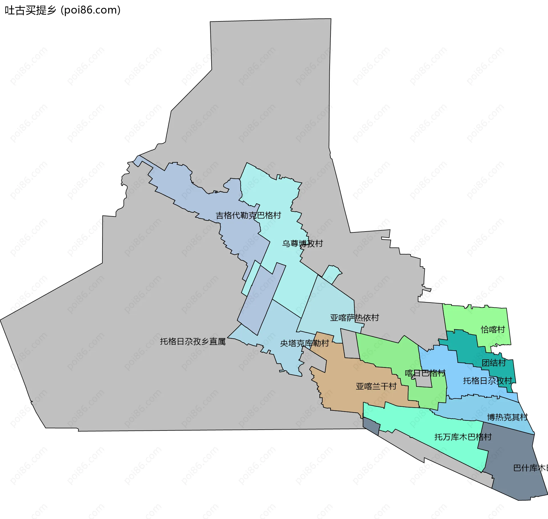 吐古买提乡边界地图(五级行政区划)