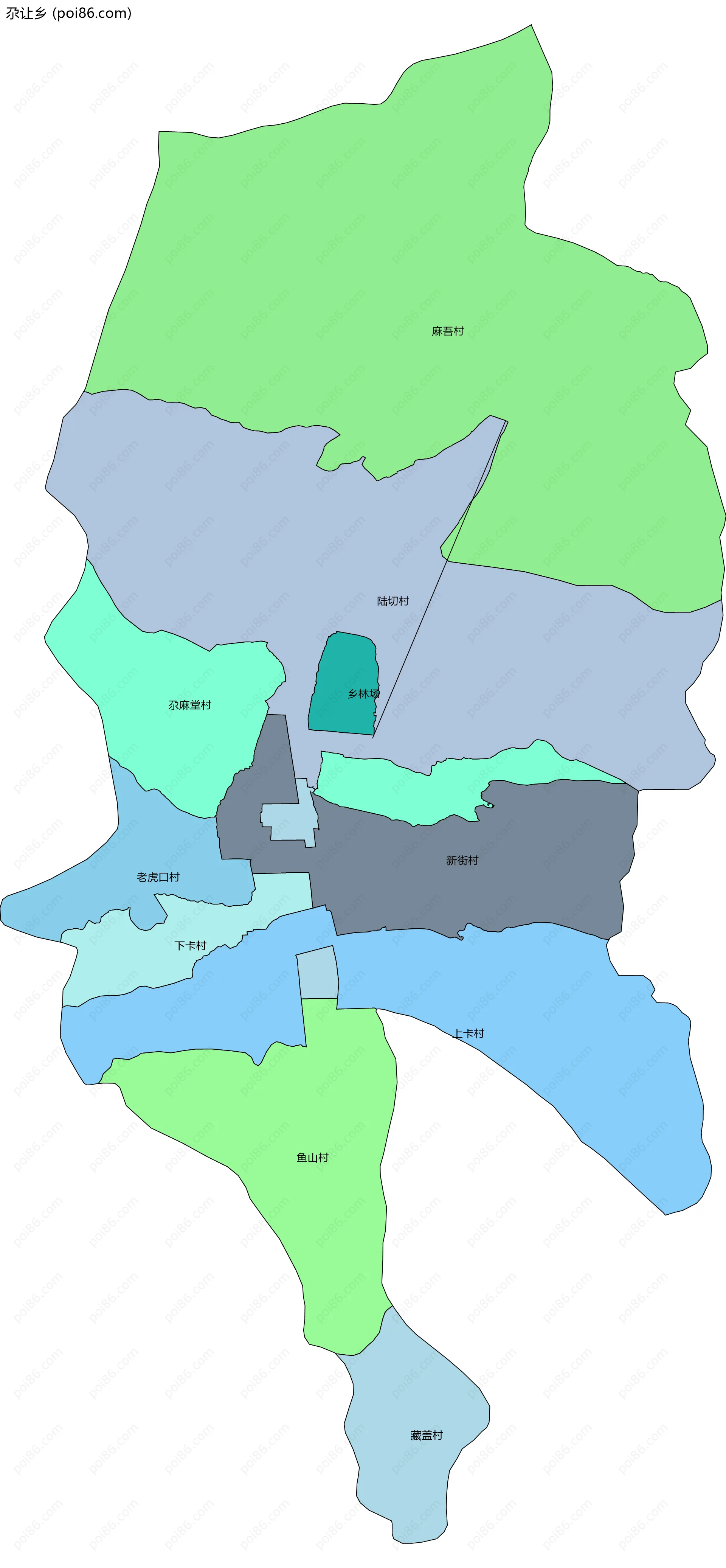尕让乡边界地图(五级行政区划)
