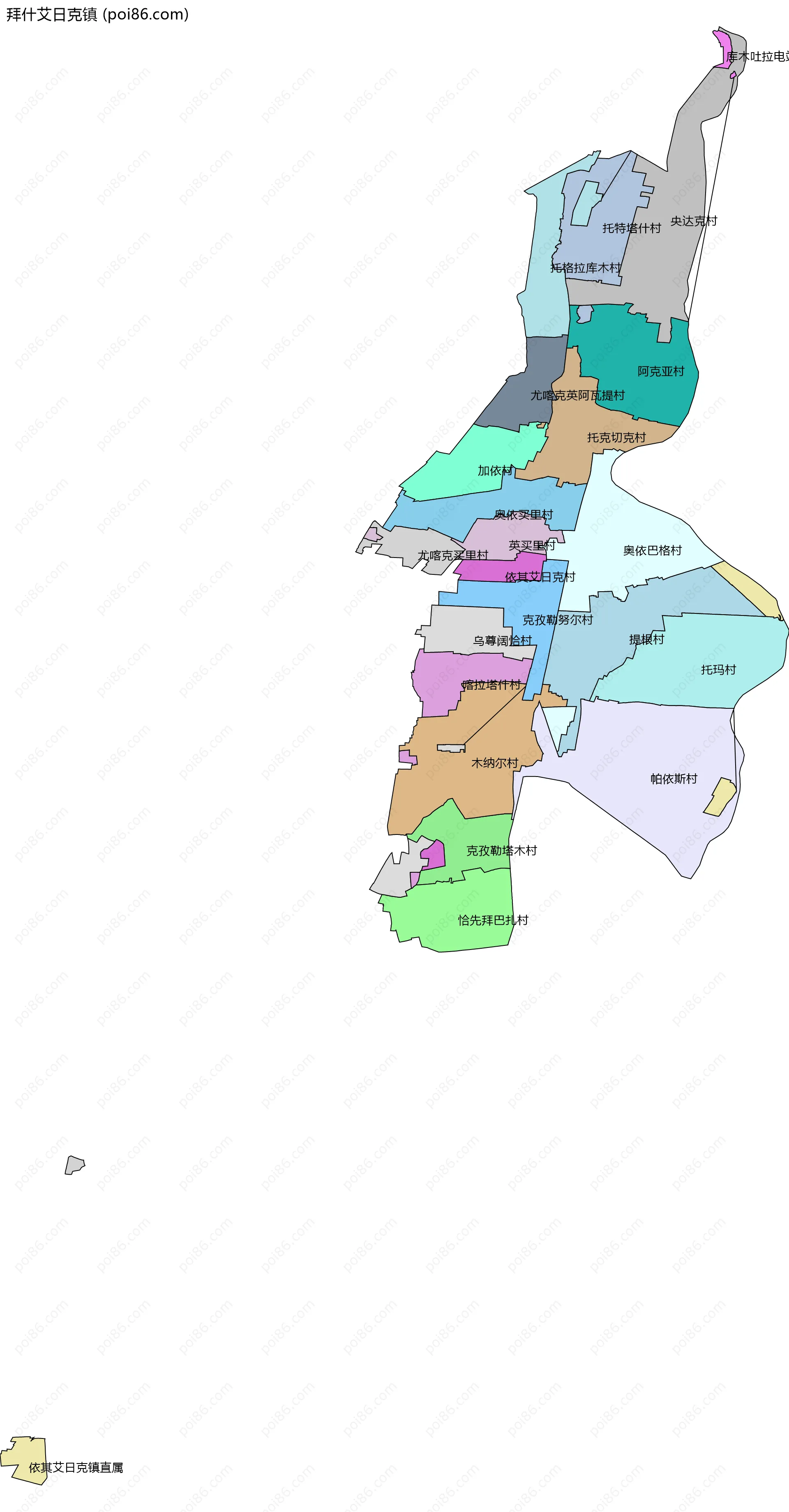 拜什艾日克镇边界地图(五级行政区划)
