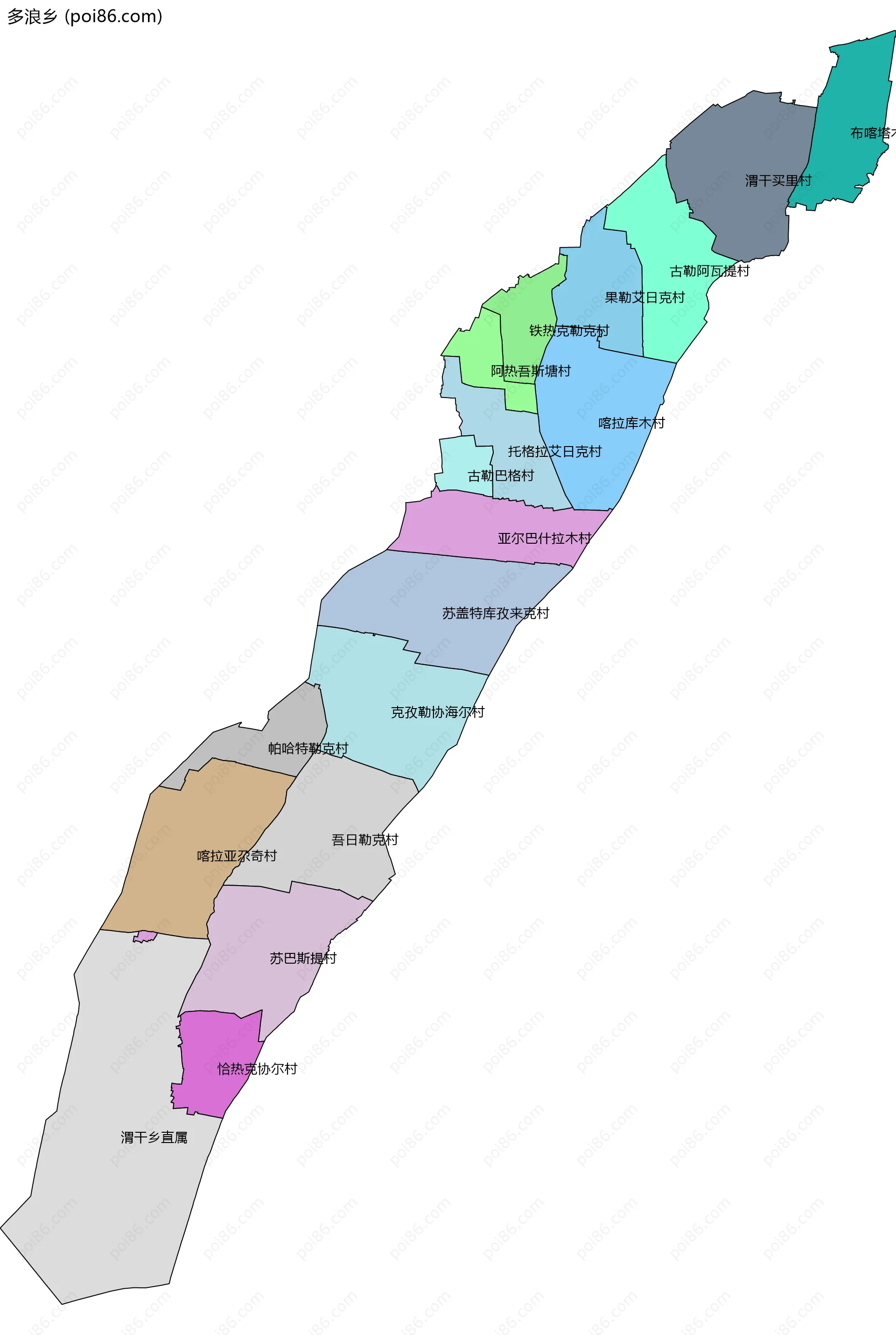 多浪乡边界地图(五级行政区划)