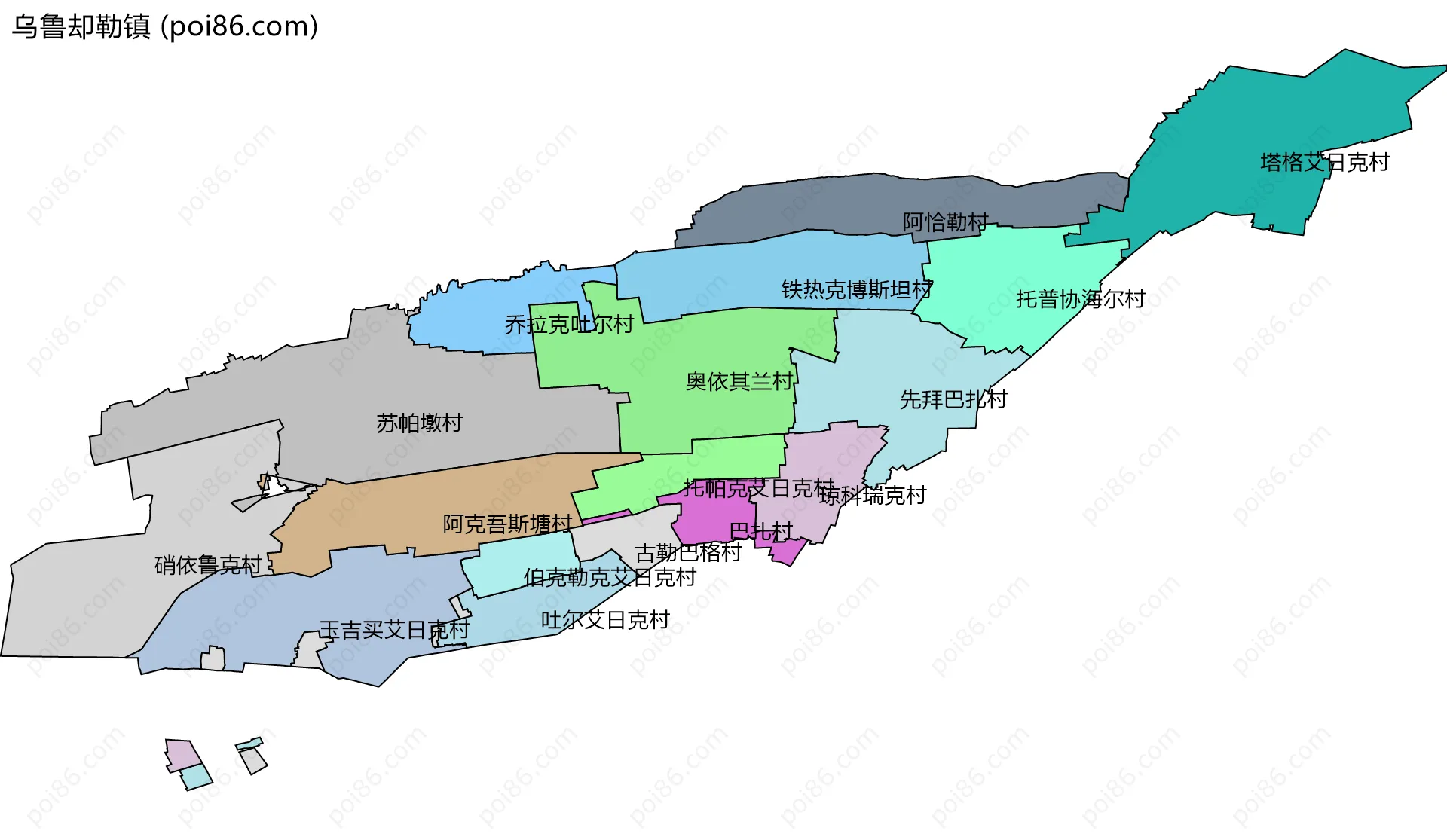 乌鲁却勒镇边界地图(五级行政区划)