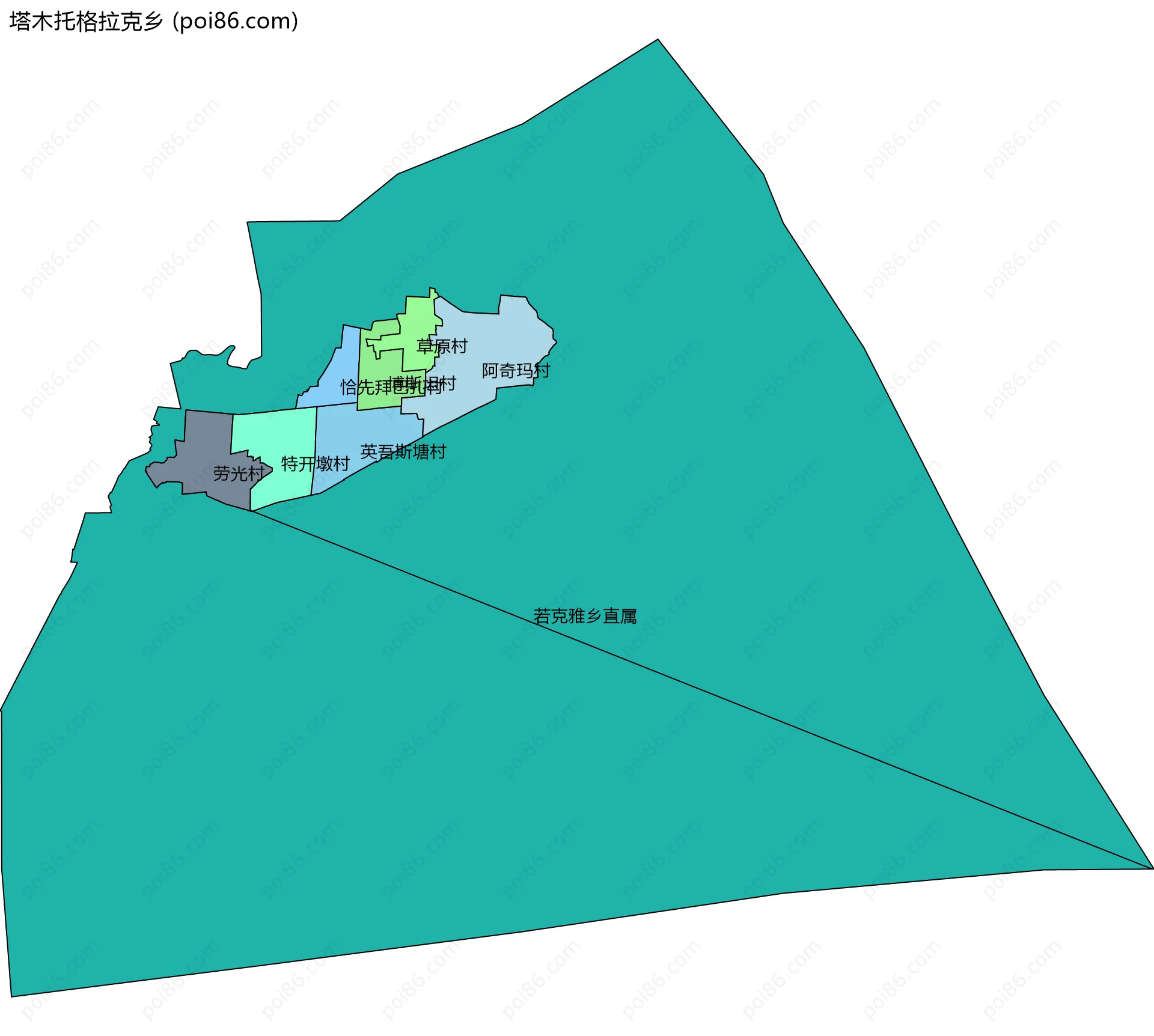 塔木托格拉克乡边界地图(五级行政区划)