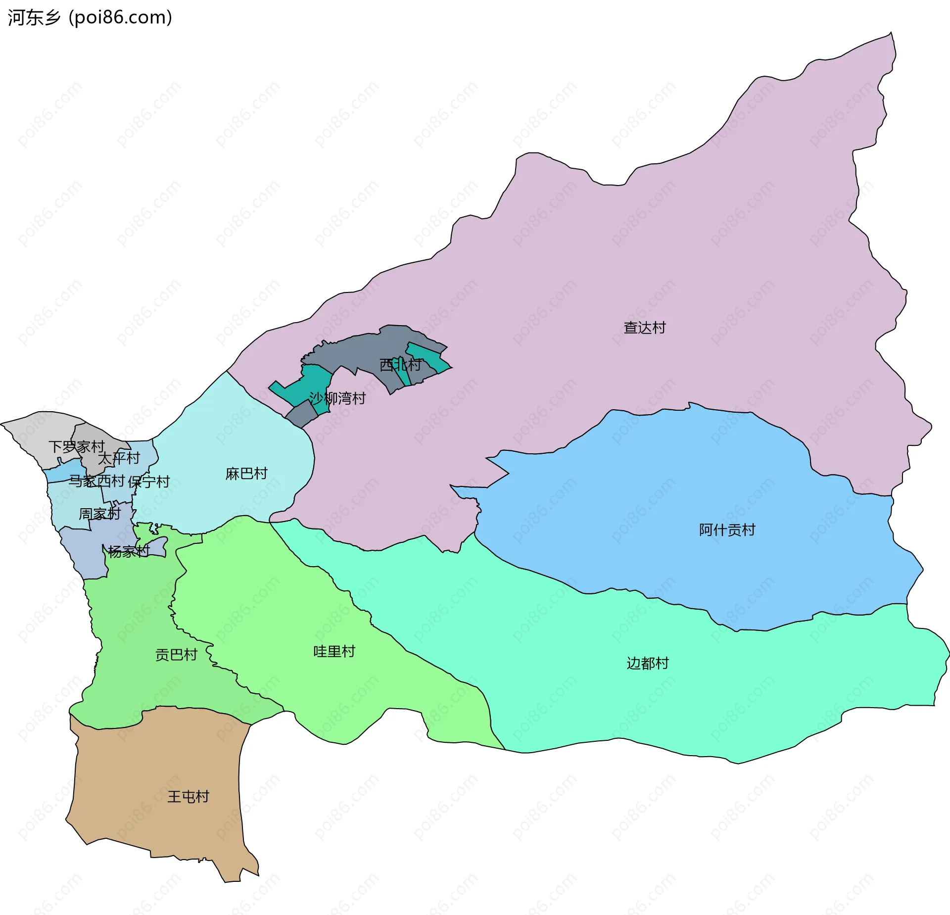 河东乡边界地图(五级行政区划)