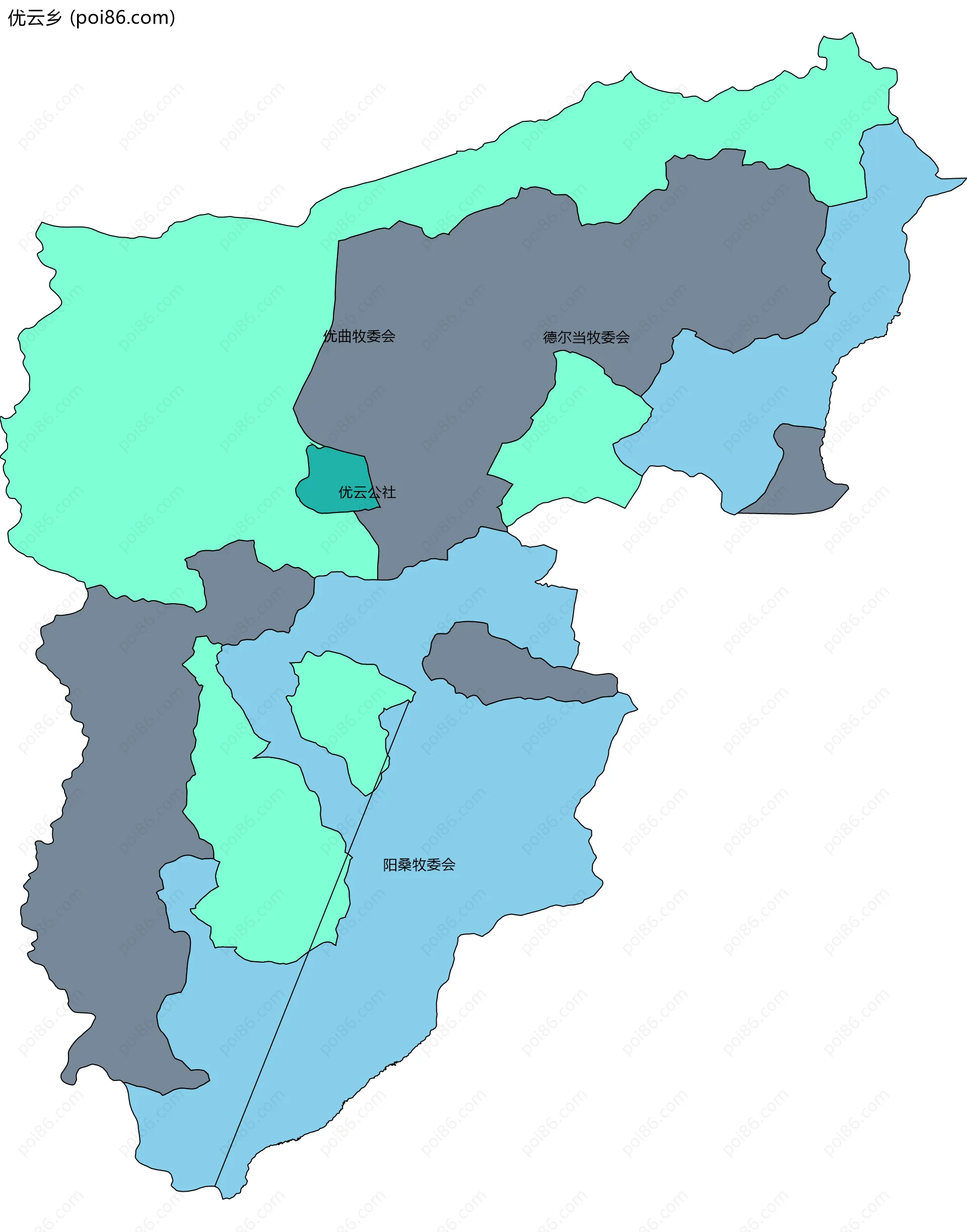优云乡边界地图(五级行政区划)