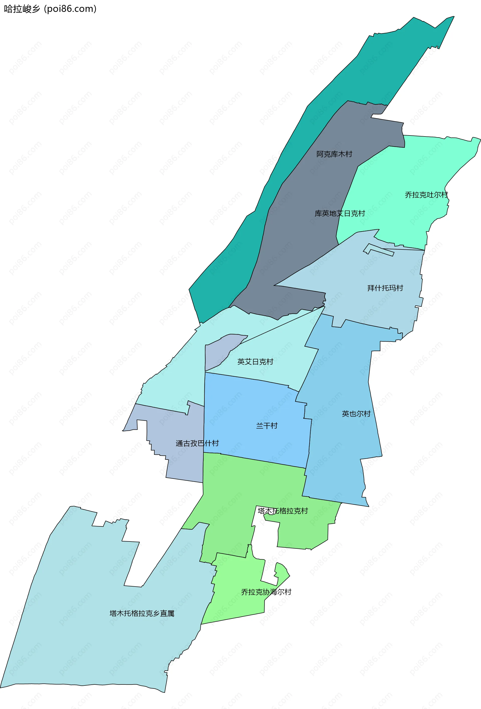 哈拉峻乡边界地图(五级行政区划)