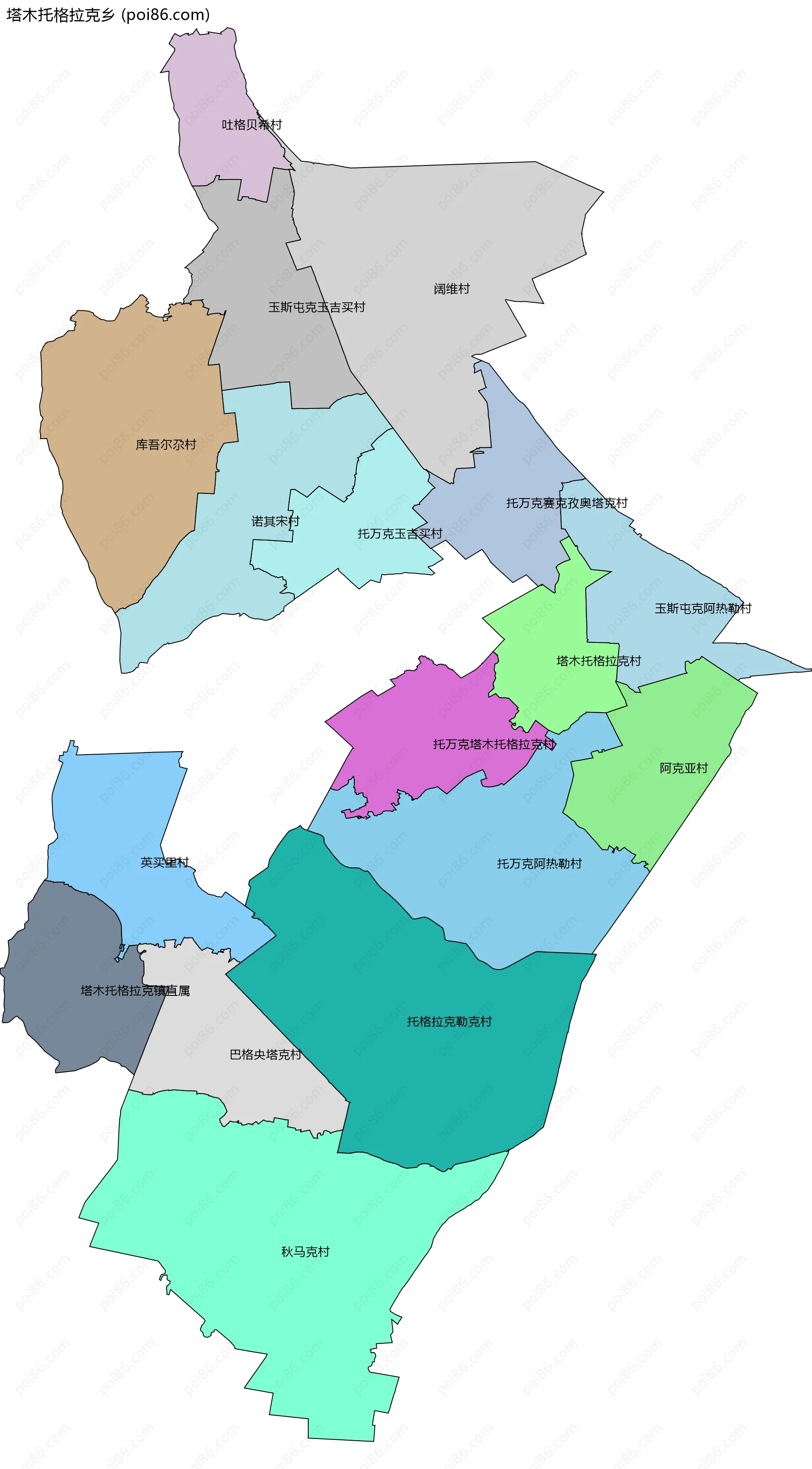 塔木托格拉克乡边界地图(五级行政区划)