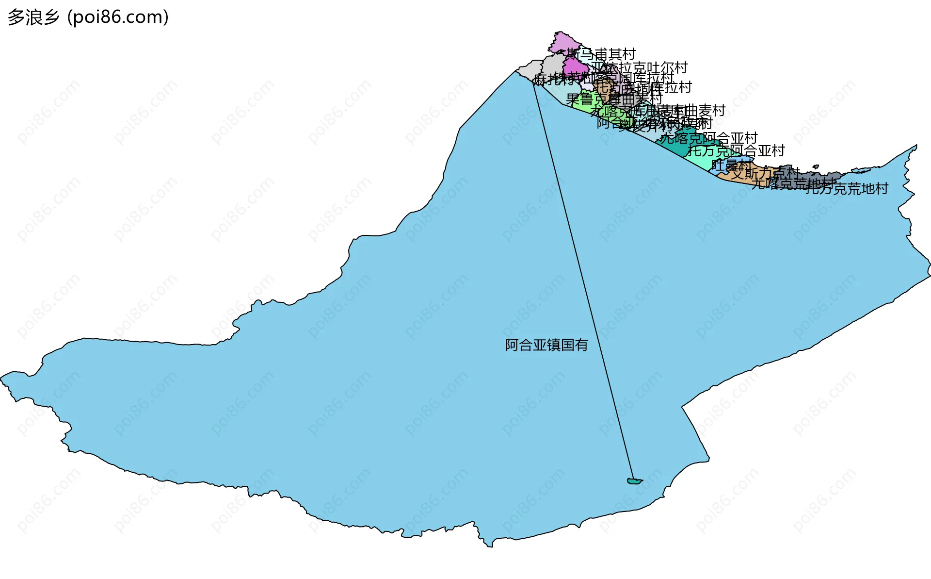 多浪乡边界地图(五级行政区划)