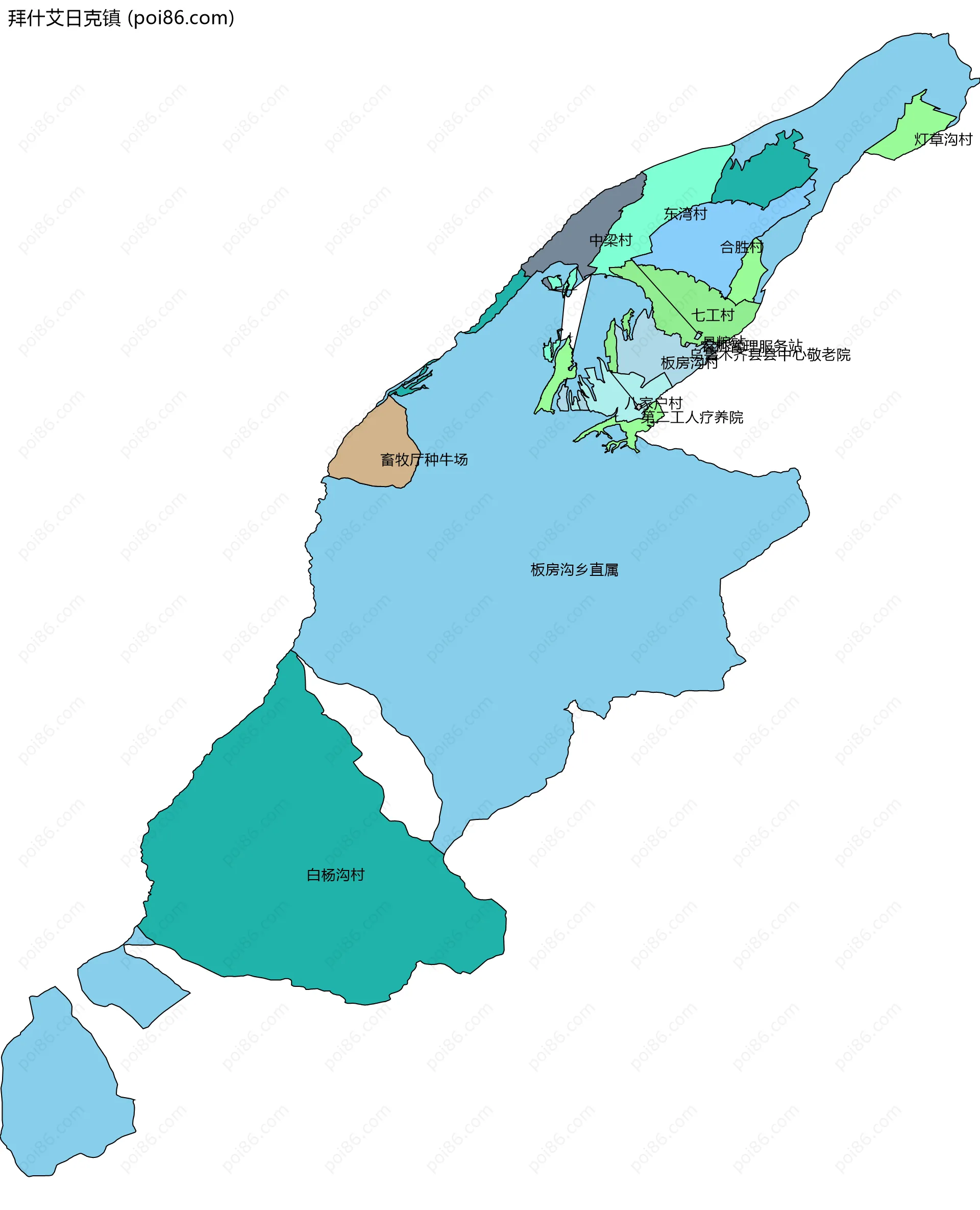 拜什艾日克镇边界地图(五级行政区划)