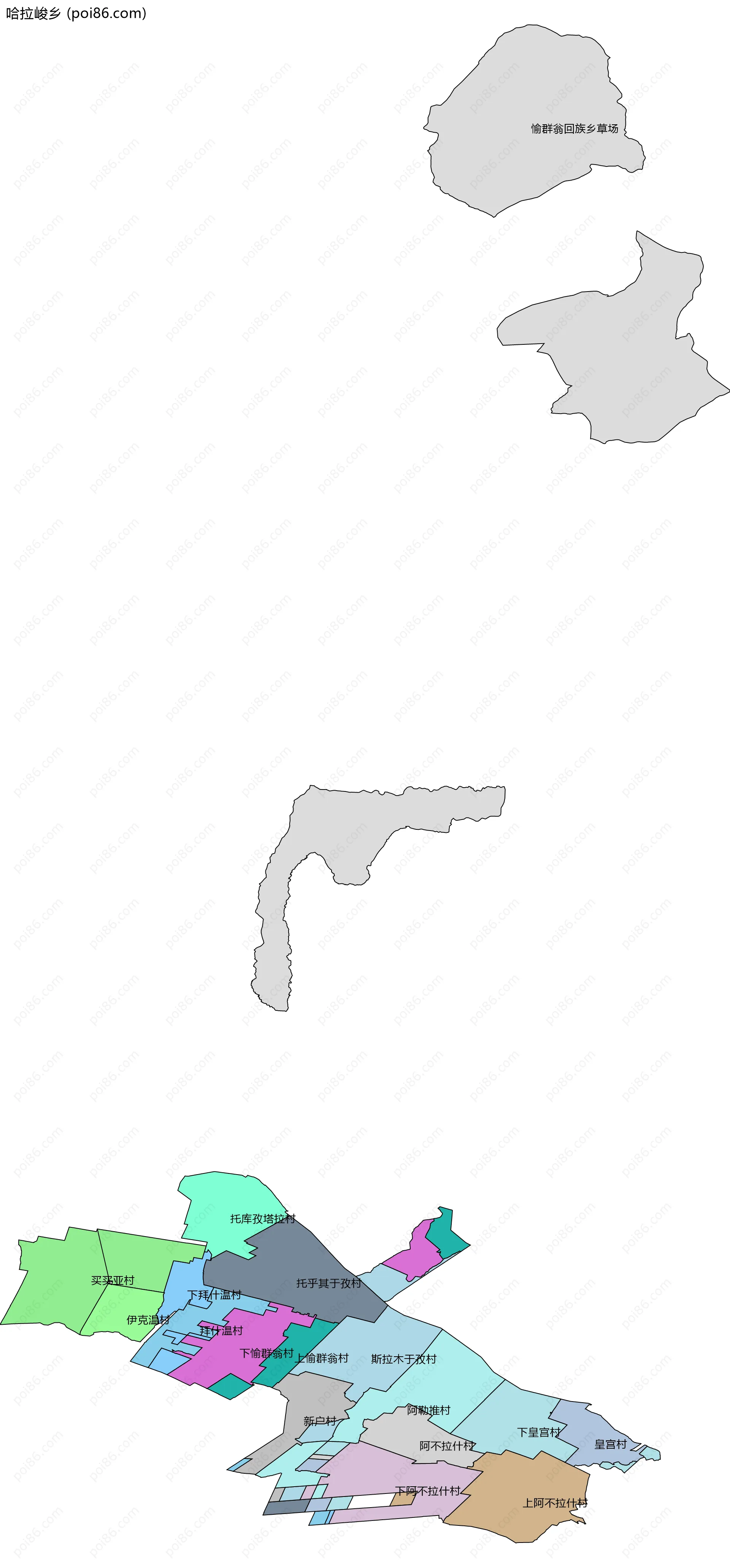 哈拉峻乡边界地图(五级行政区划)